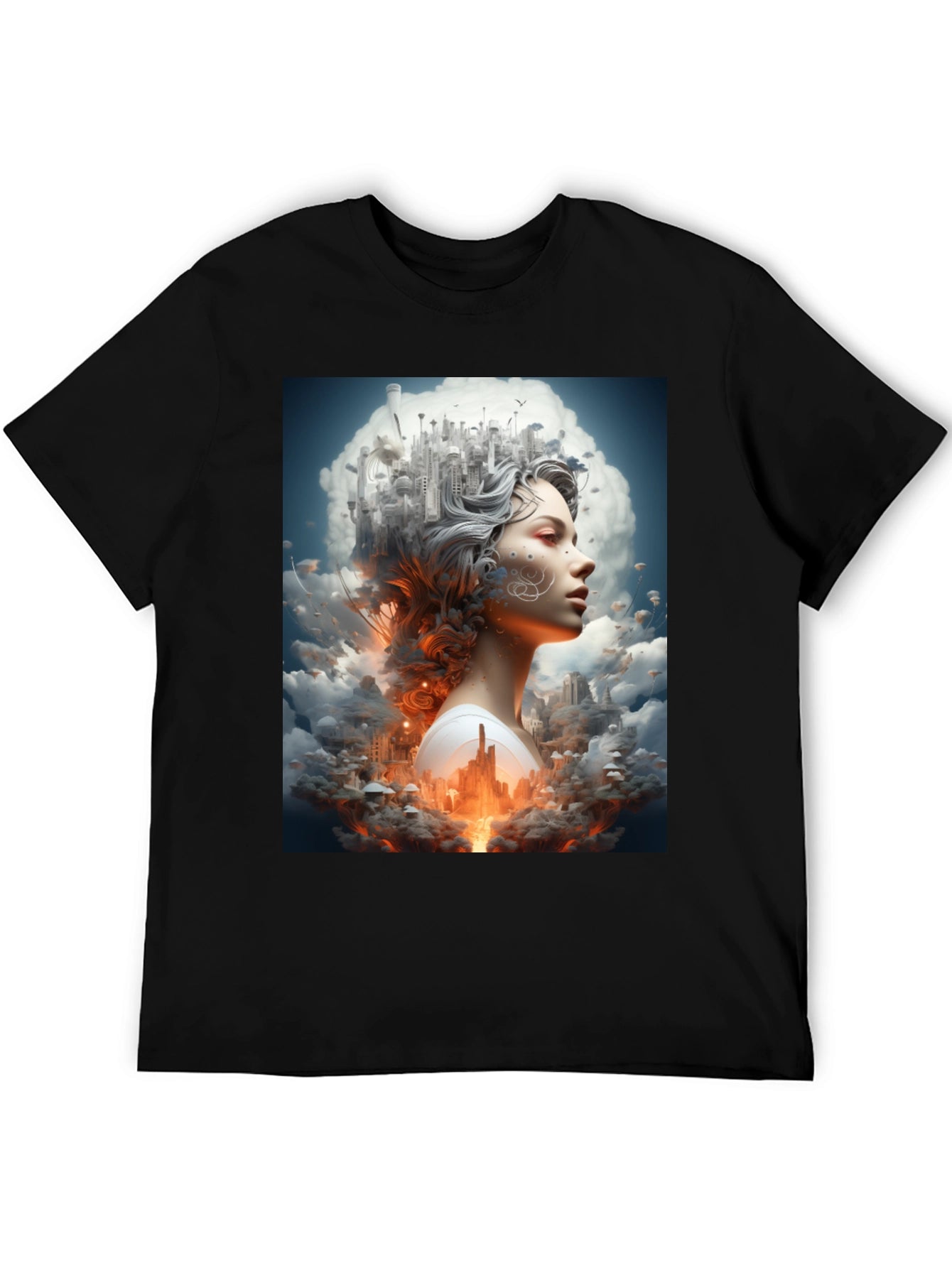 Artistic Cityscape Woman Black T-Shirt