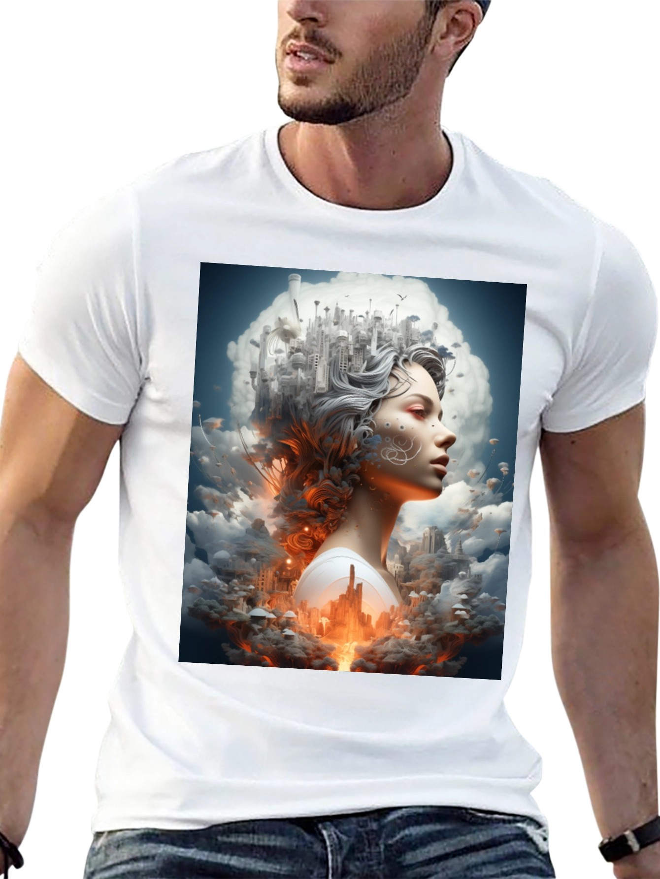 Artistic Cityscape Woman Black T-Shirt