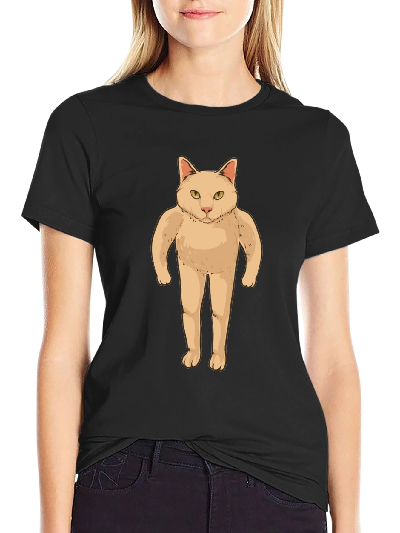 Funny Cat Man T-Shirt - Black Graphic Tee