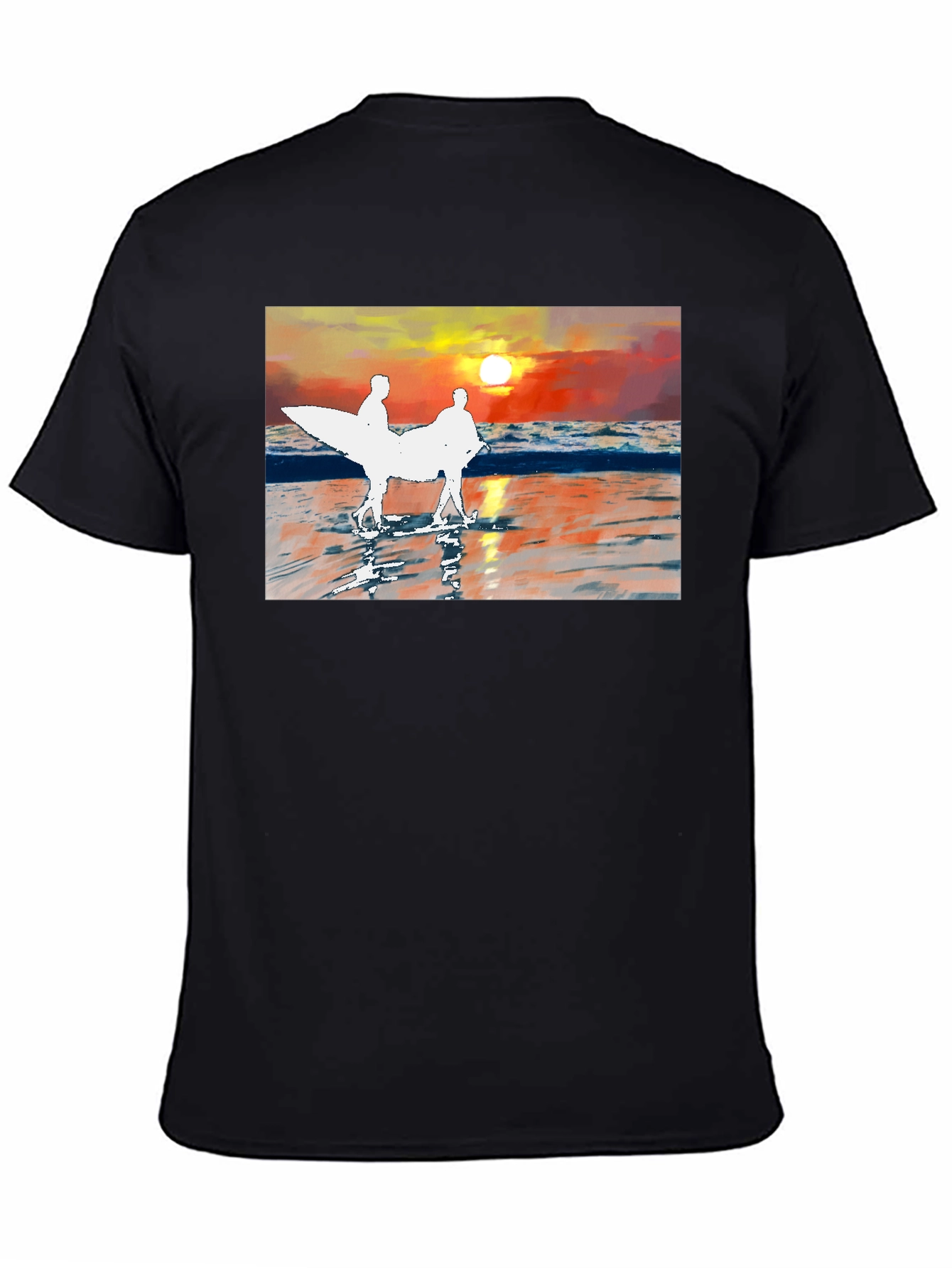 Sunset Surfer Graphic Tee - Black Cotton T-Shirt