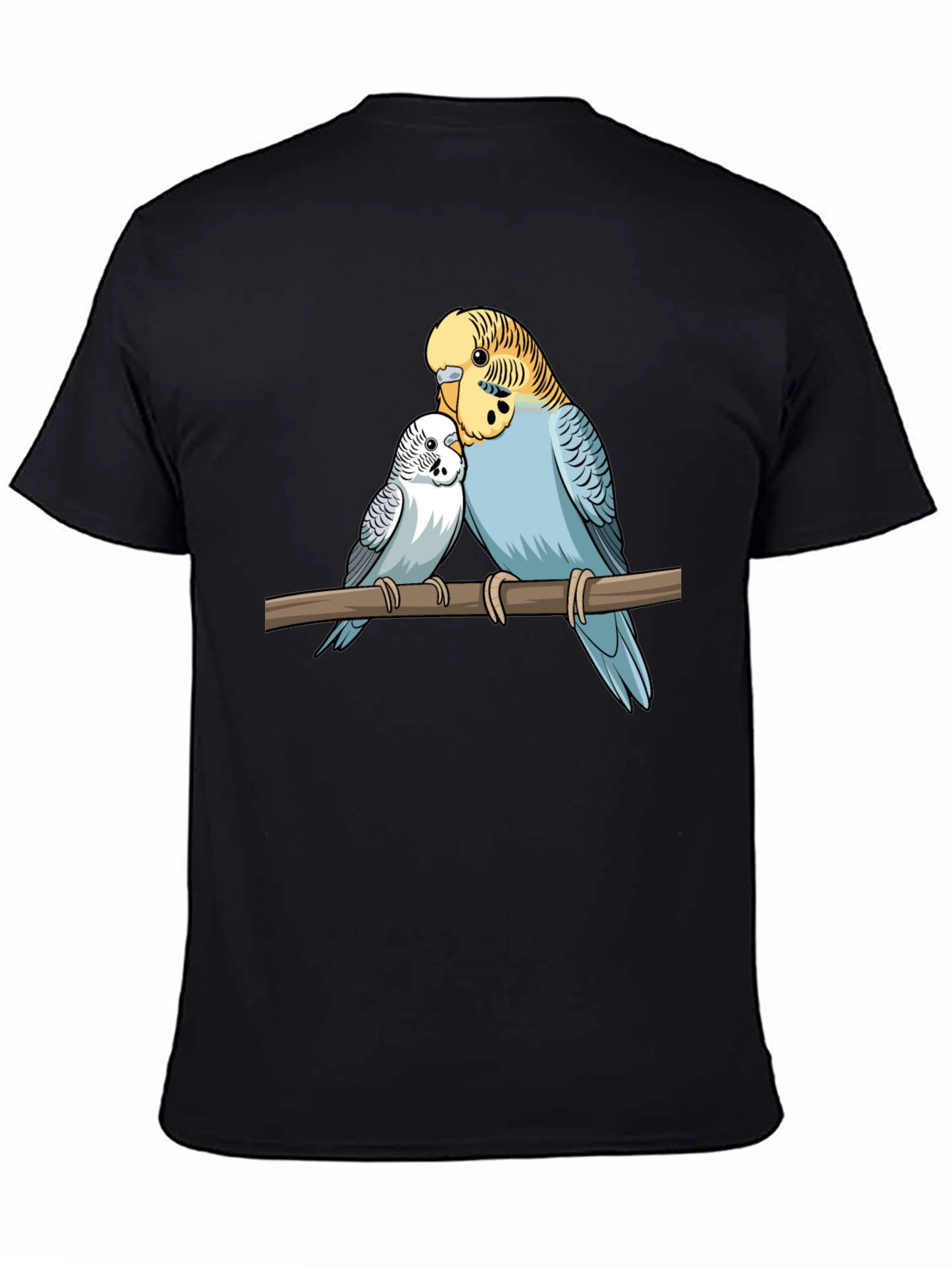 Budgie Birds Graphic Print Black T-Shirt