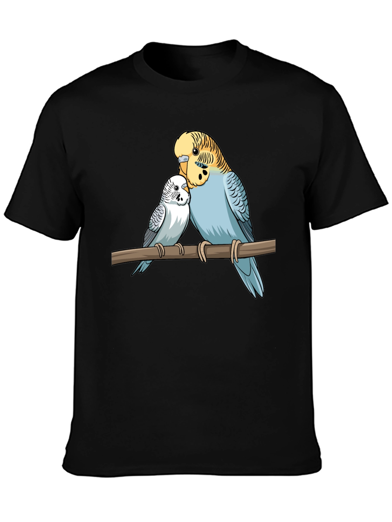 Budgie Birds Graphic Print Black T-Shirt