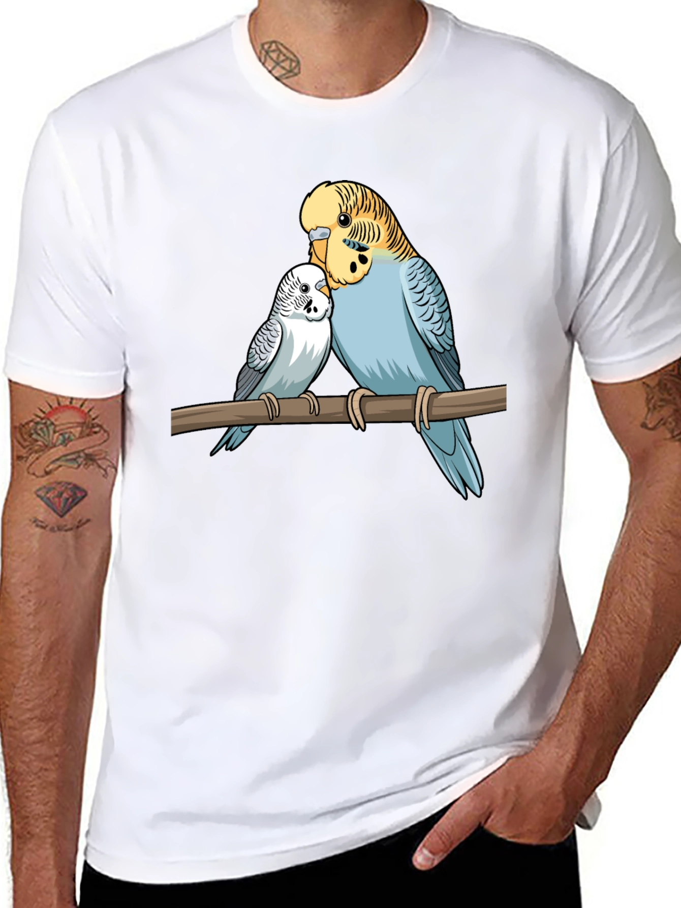 Budgie Birds Graphic Print Black T-Shirt