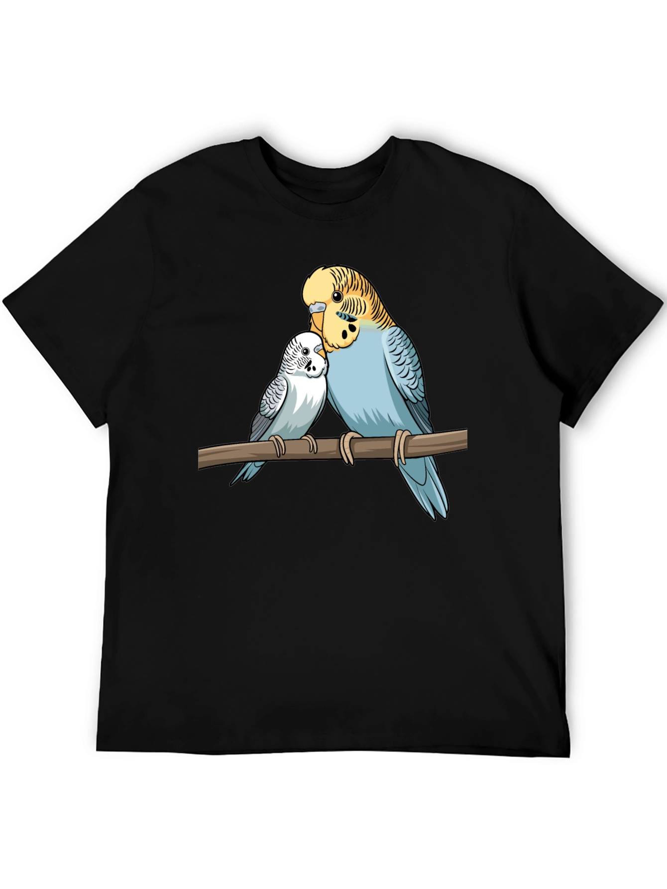 Budgie Birds Graphic Print Black T-Shirt