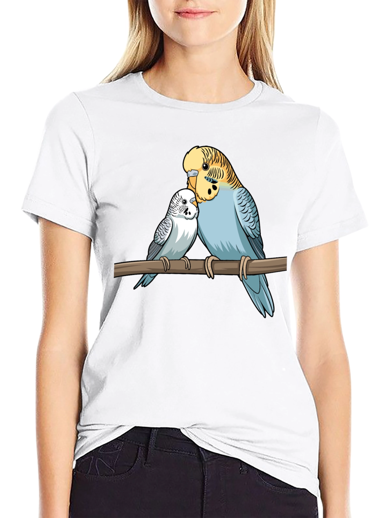 Budgie Birds Graphic Print Black T-Shirt