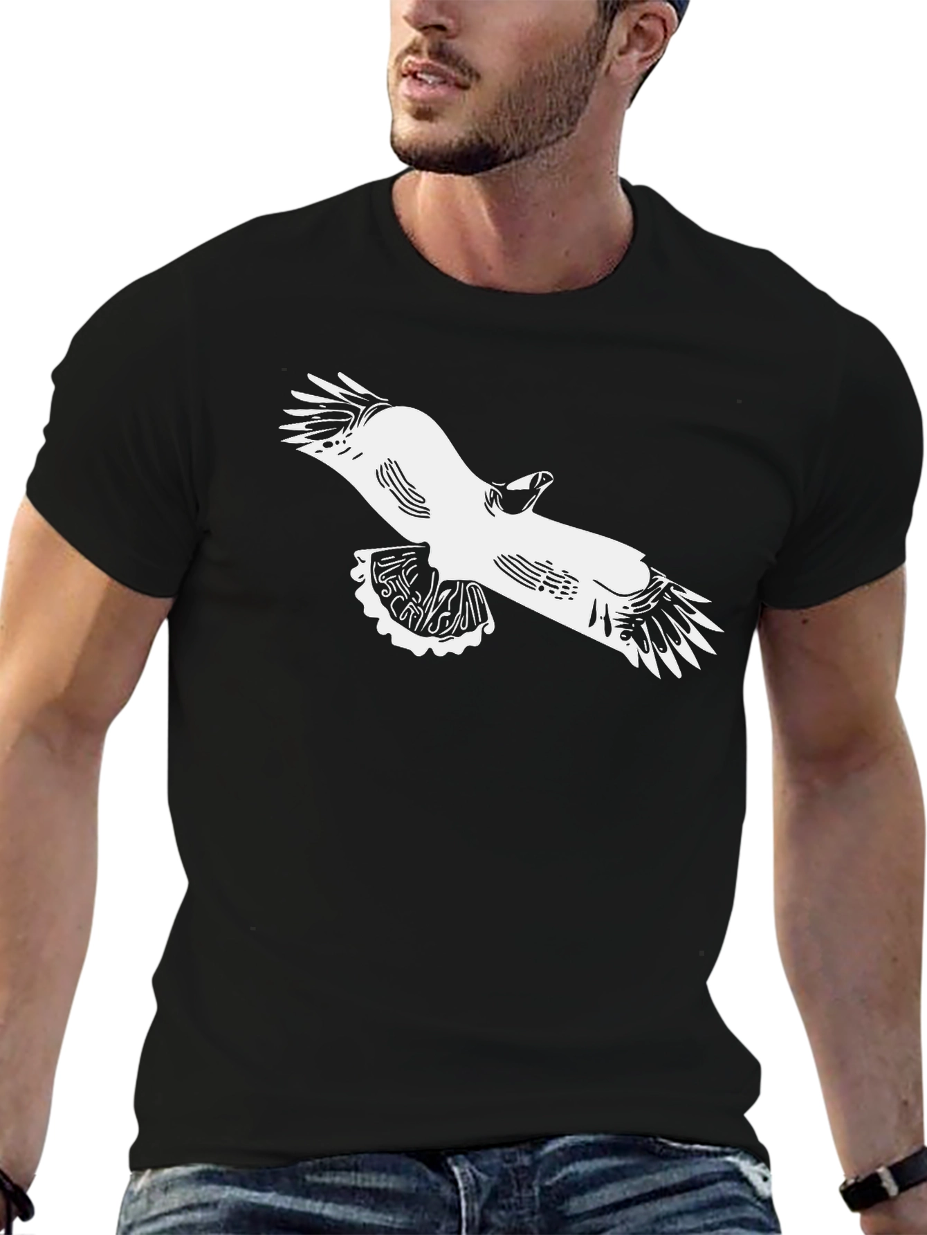 Black T-Shirt with Eagle Graphic Print
