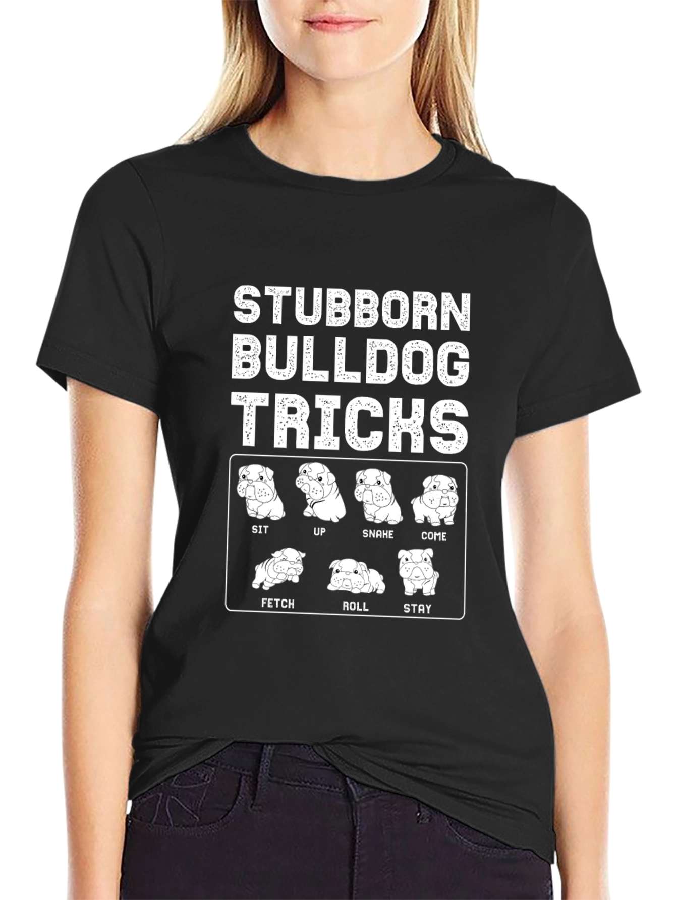 Stubborn Bulldog Tricks Graphic T-Shirt