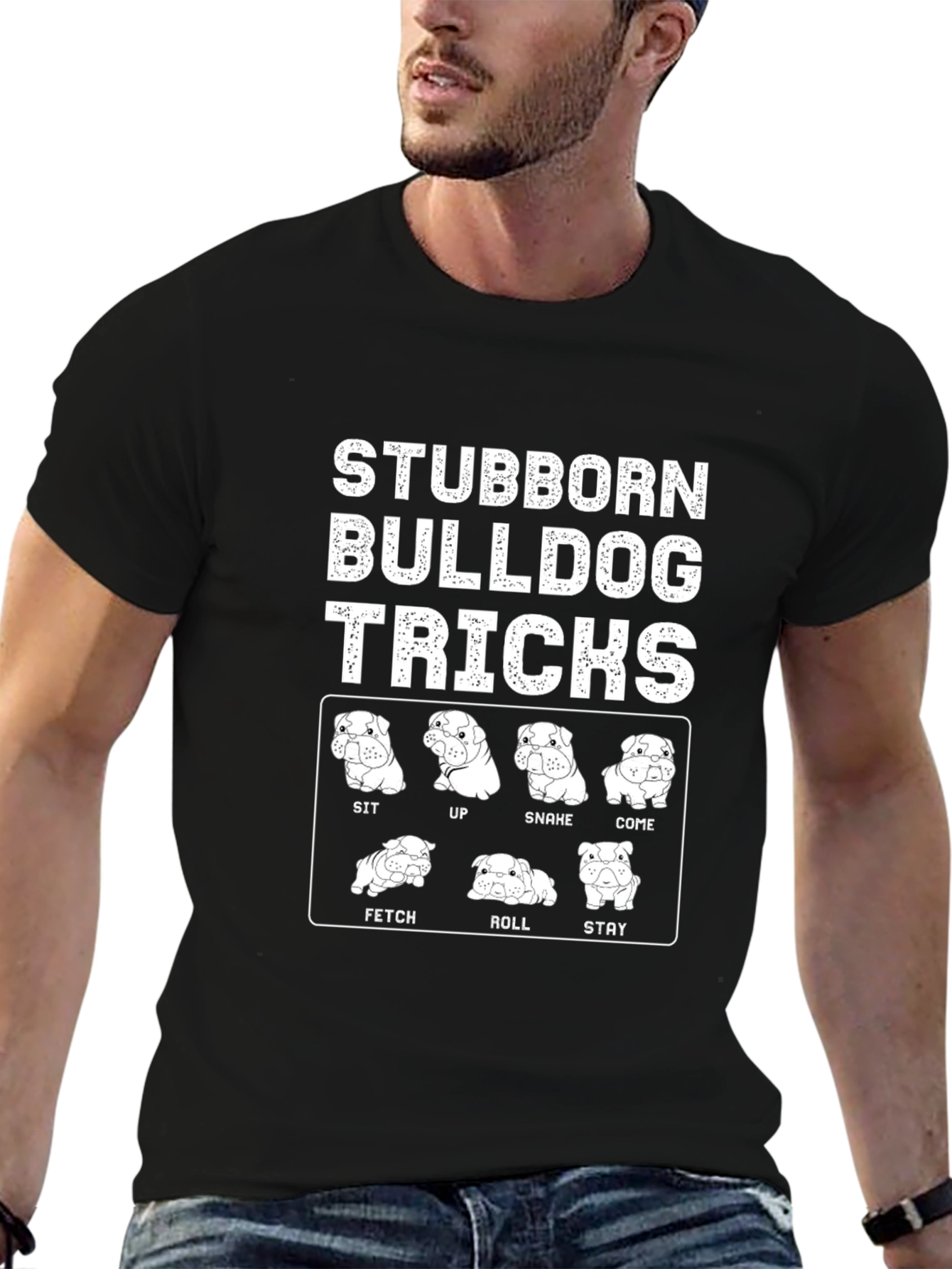 Stubborn Bulldog Tricks Graphic T-Shirt