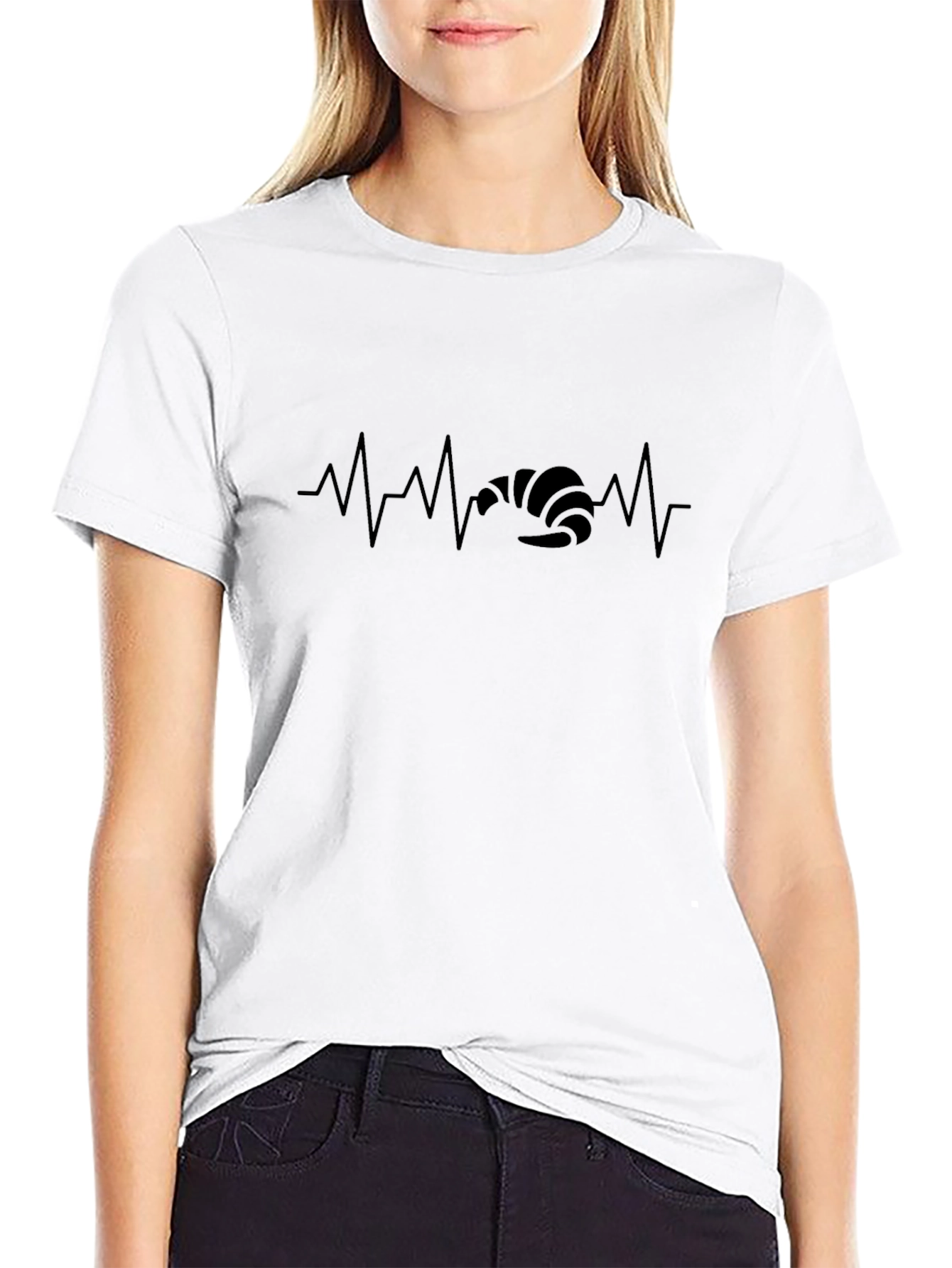 Croissant Heartbeat T-Shirt - Black Cotton Tee