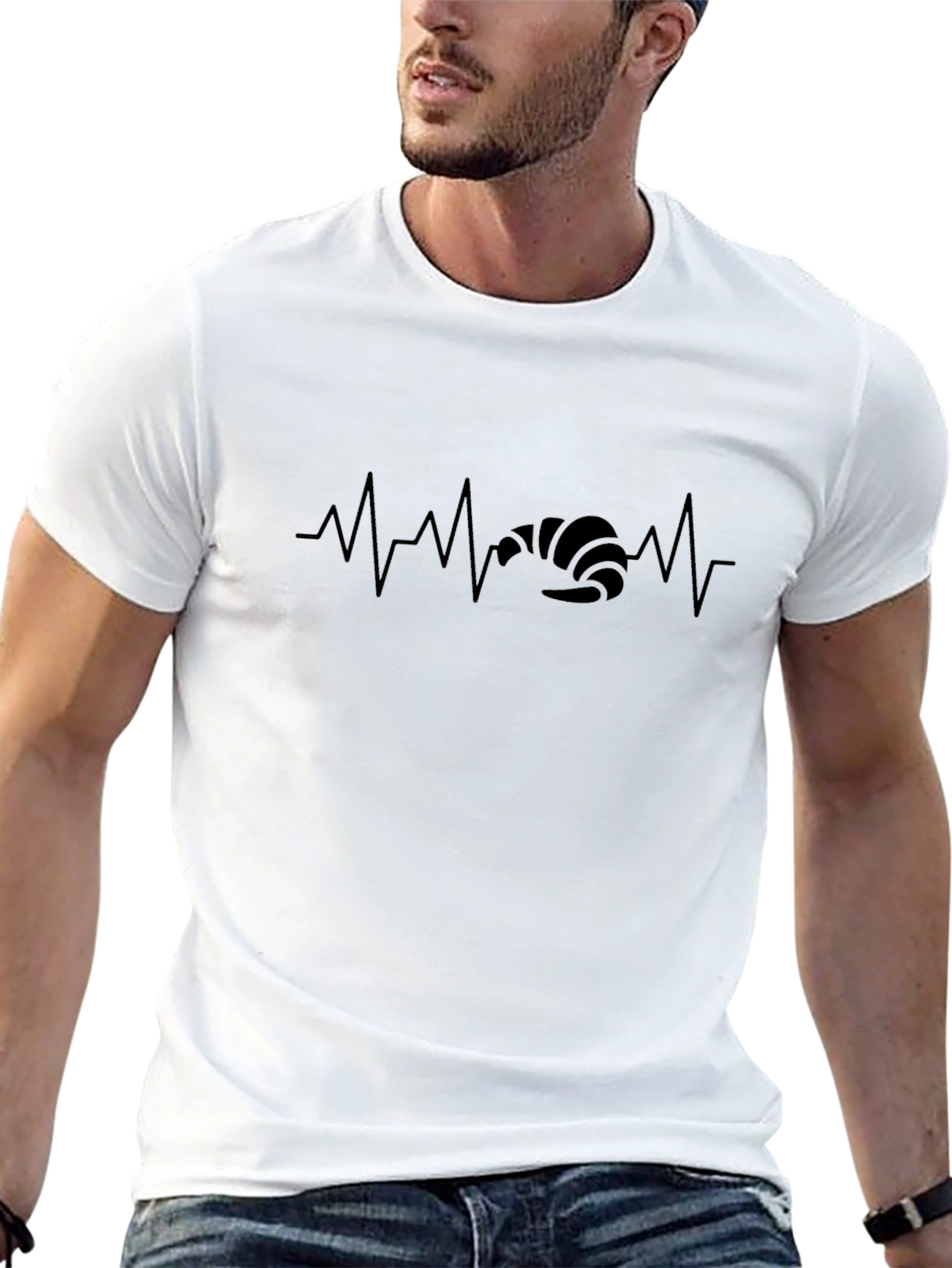 Croissant Heartbeat T-Shirt - Black Cotton Tee