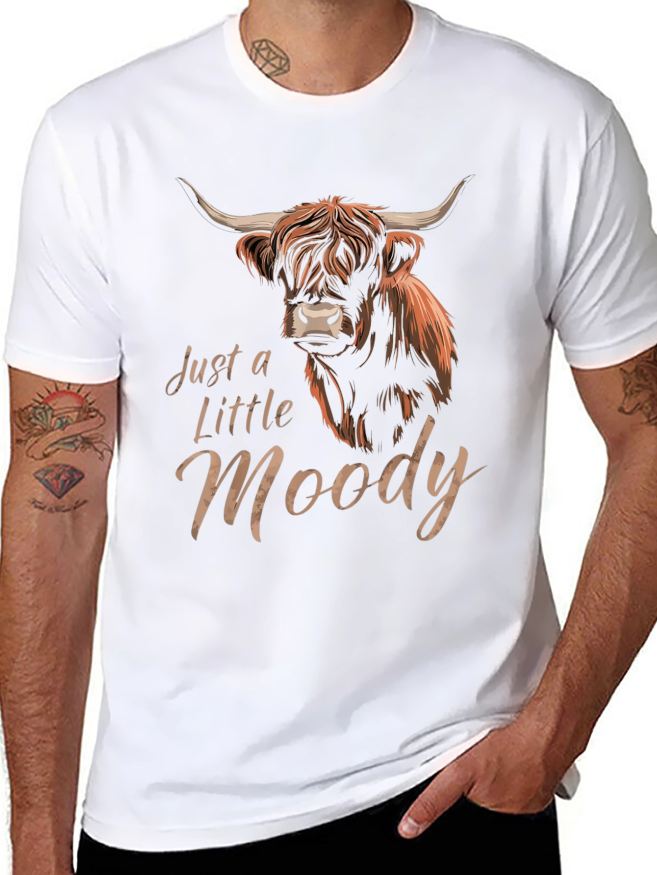 Just a Little Moody Highland Cow Graphic T-Shirt