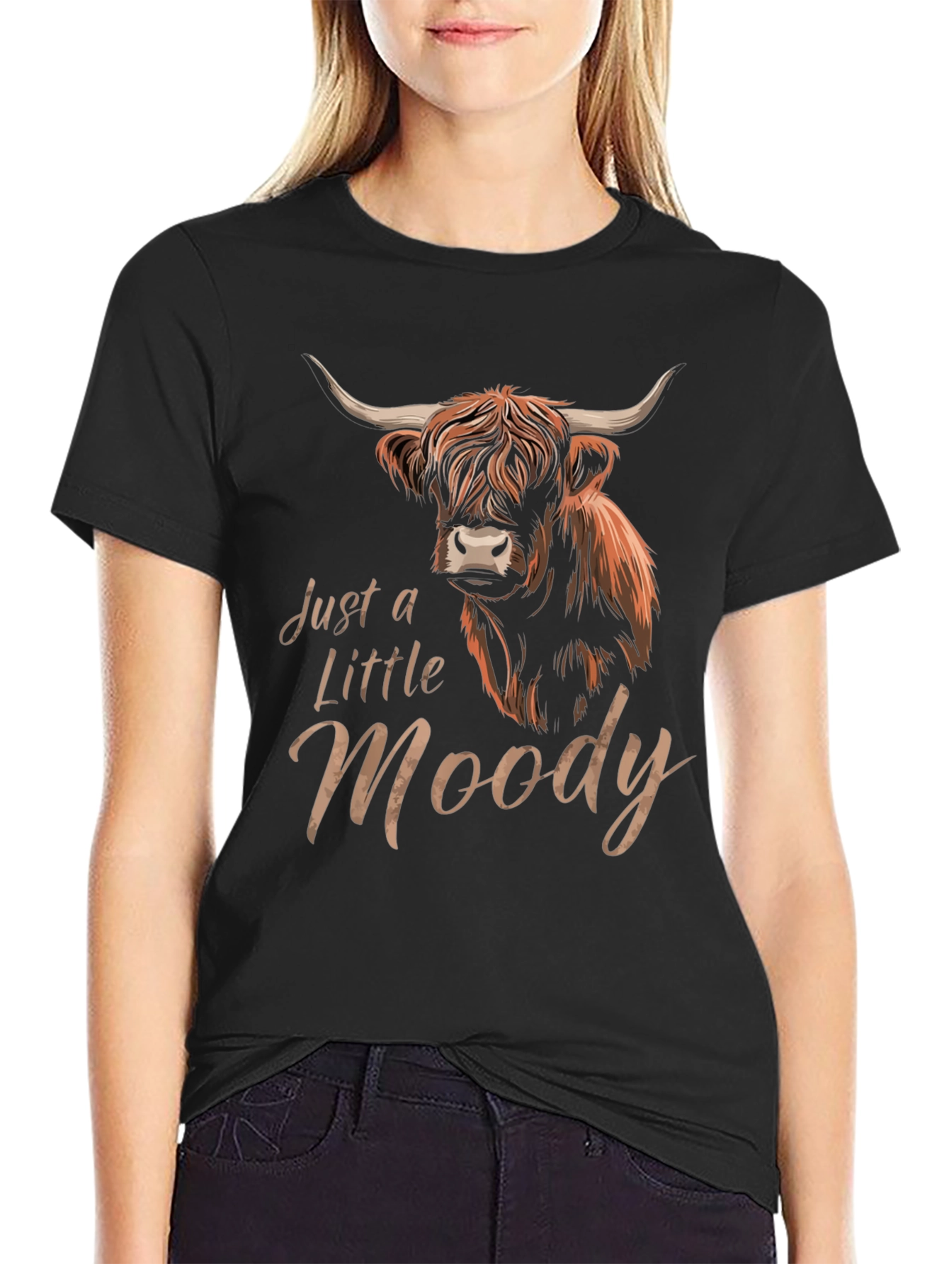 Just a Little Moody Highland Cow Graphic T-Shirt
