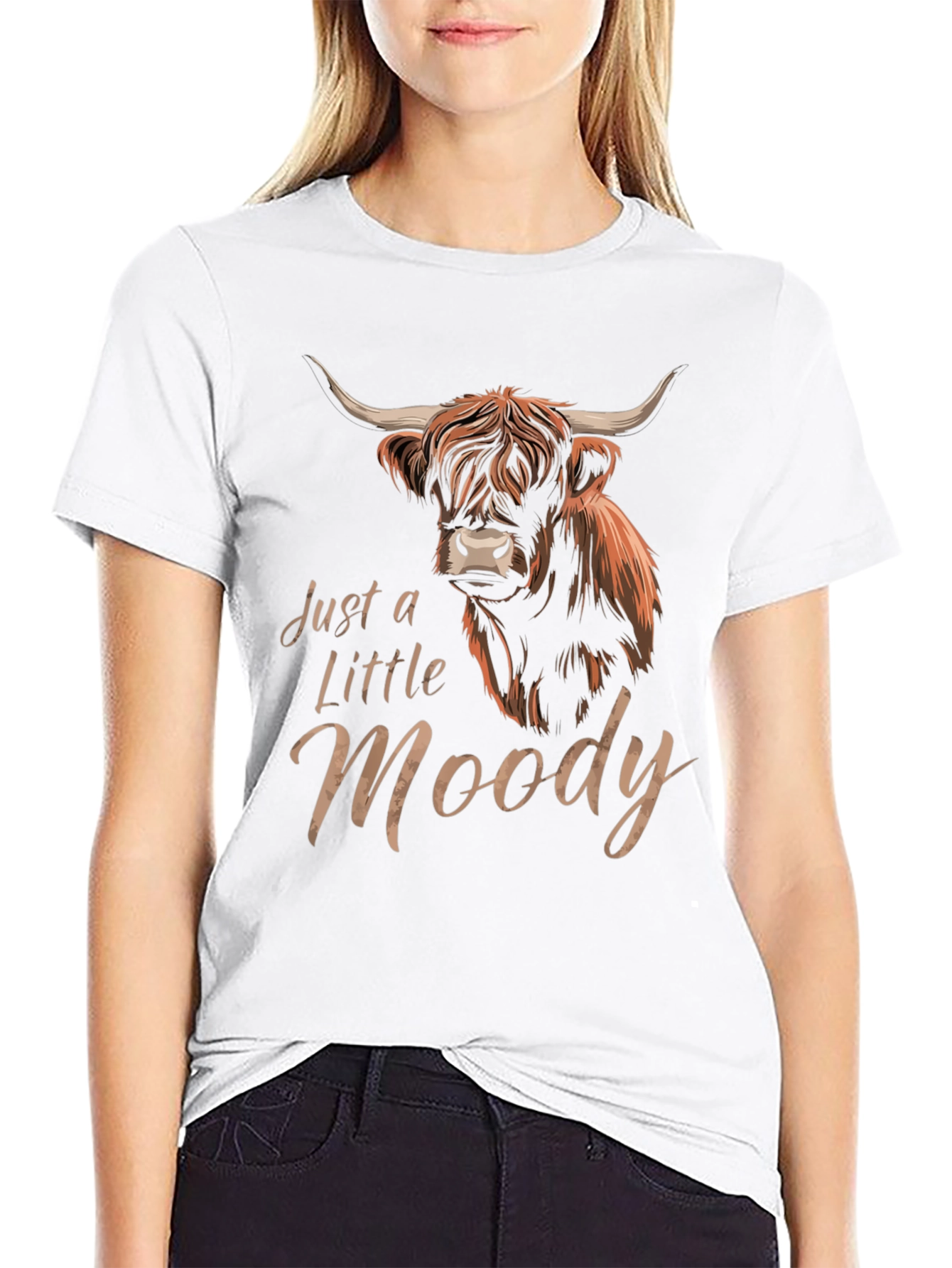Just a Little Moody Highland Cow Graphic T-Shirt
