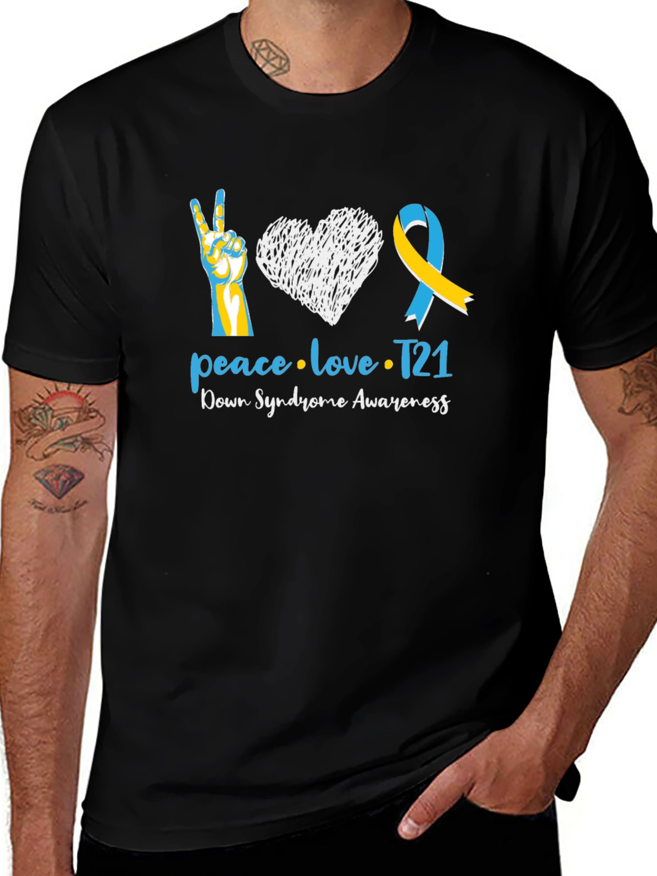 Down Syndrome Awareness T-Shirt Peace Love T21