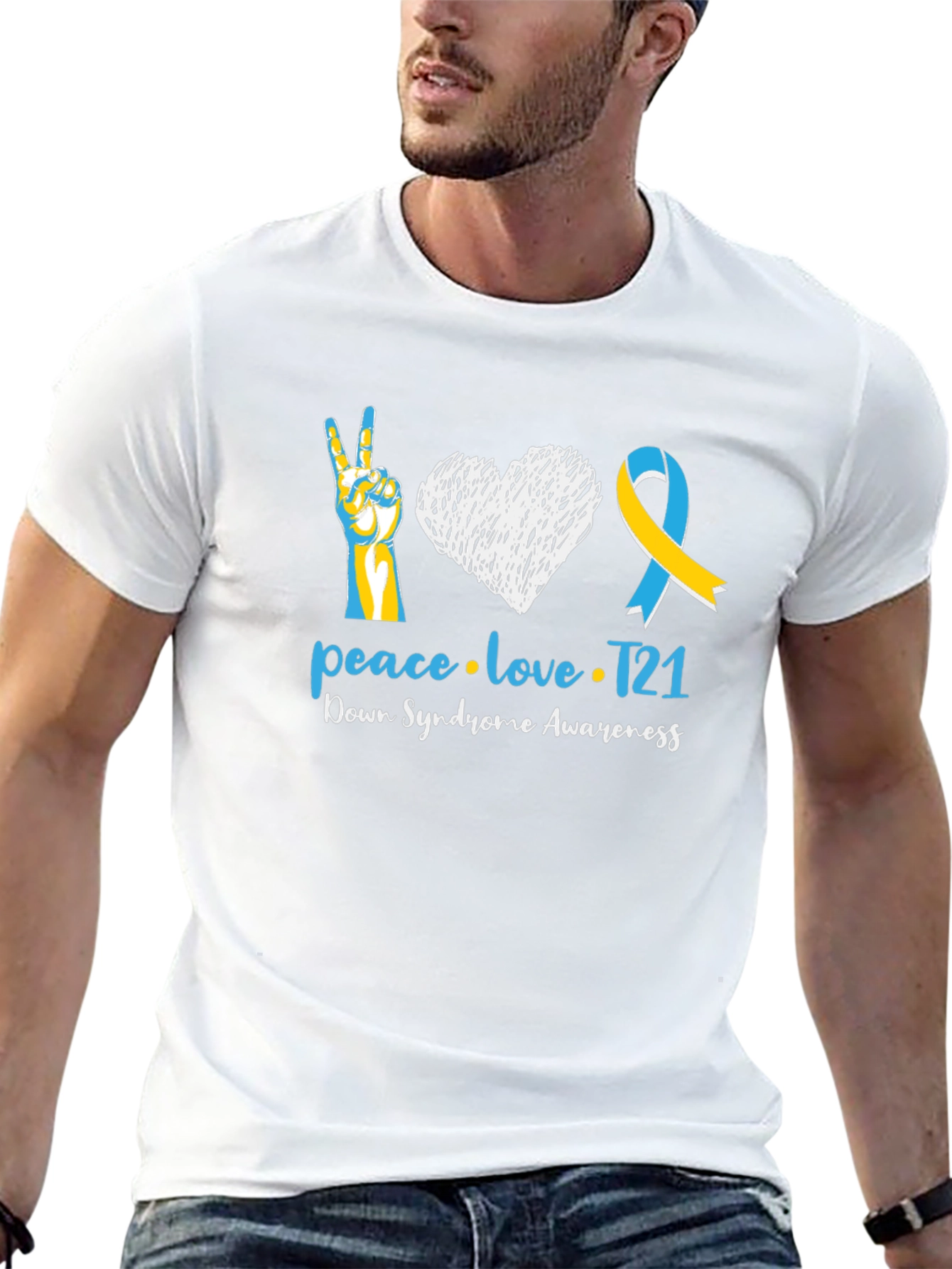 Down Syndrome Awareness T-Shirt Peace Love T21