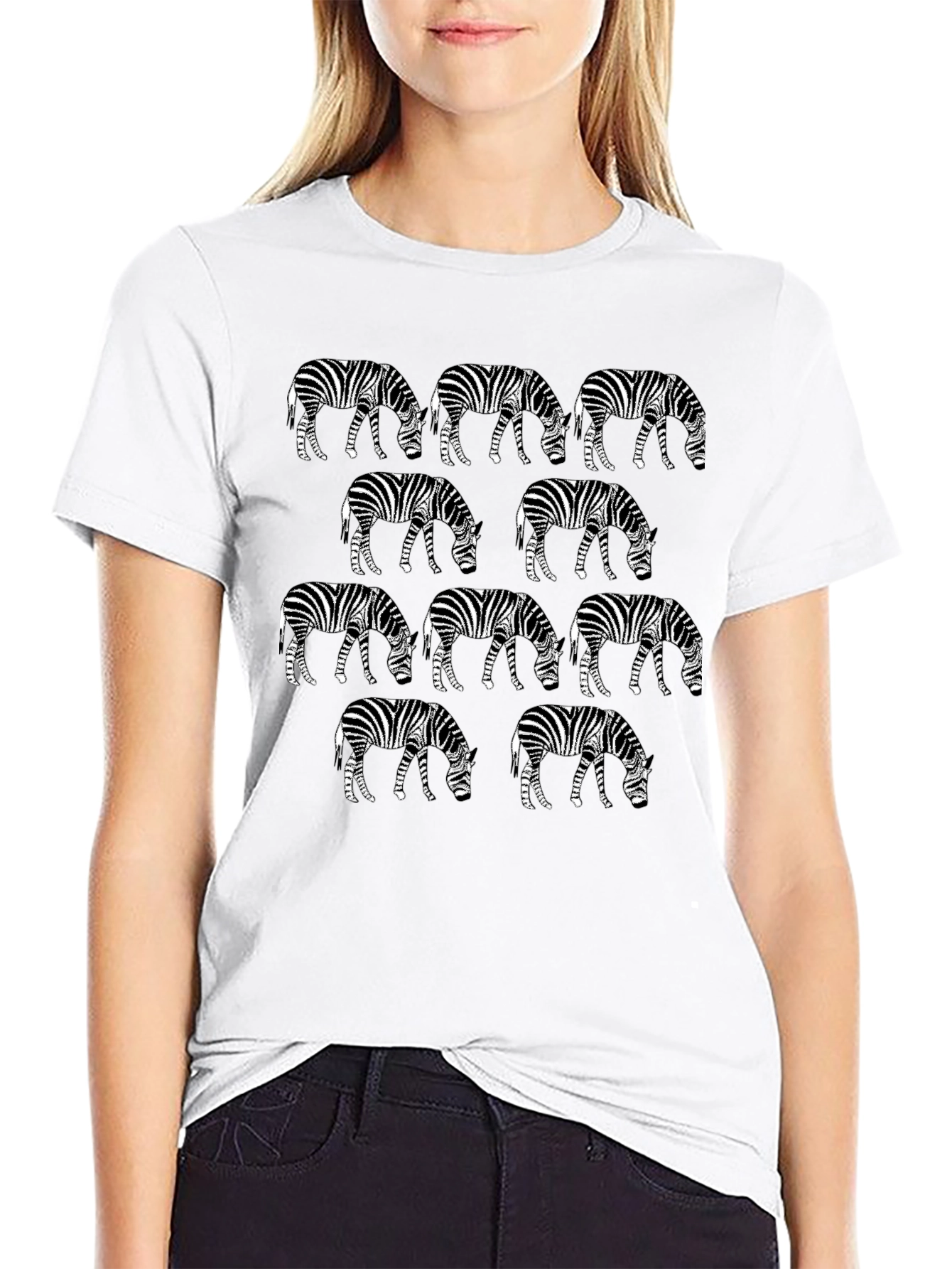 Zebra Print Graphic Tee - Black Crew Neck T-Shirt