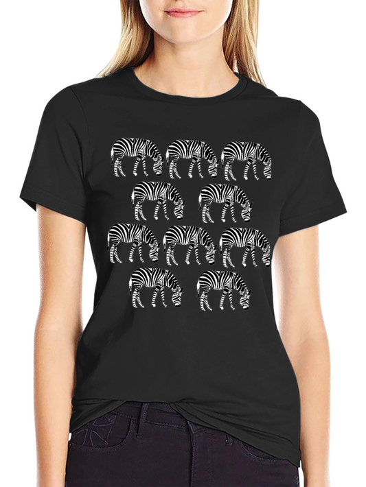 Zebra Print Graphic Tee - Black Crew Neck T-Shirt