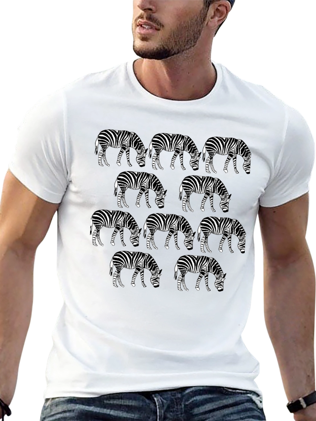 Zebra Print Graphic Tee - Black Crew Neck T-Shirt