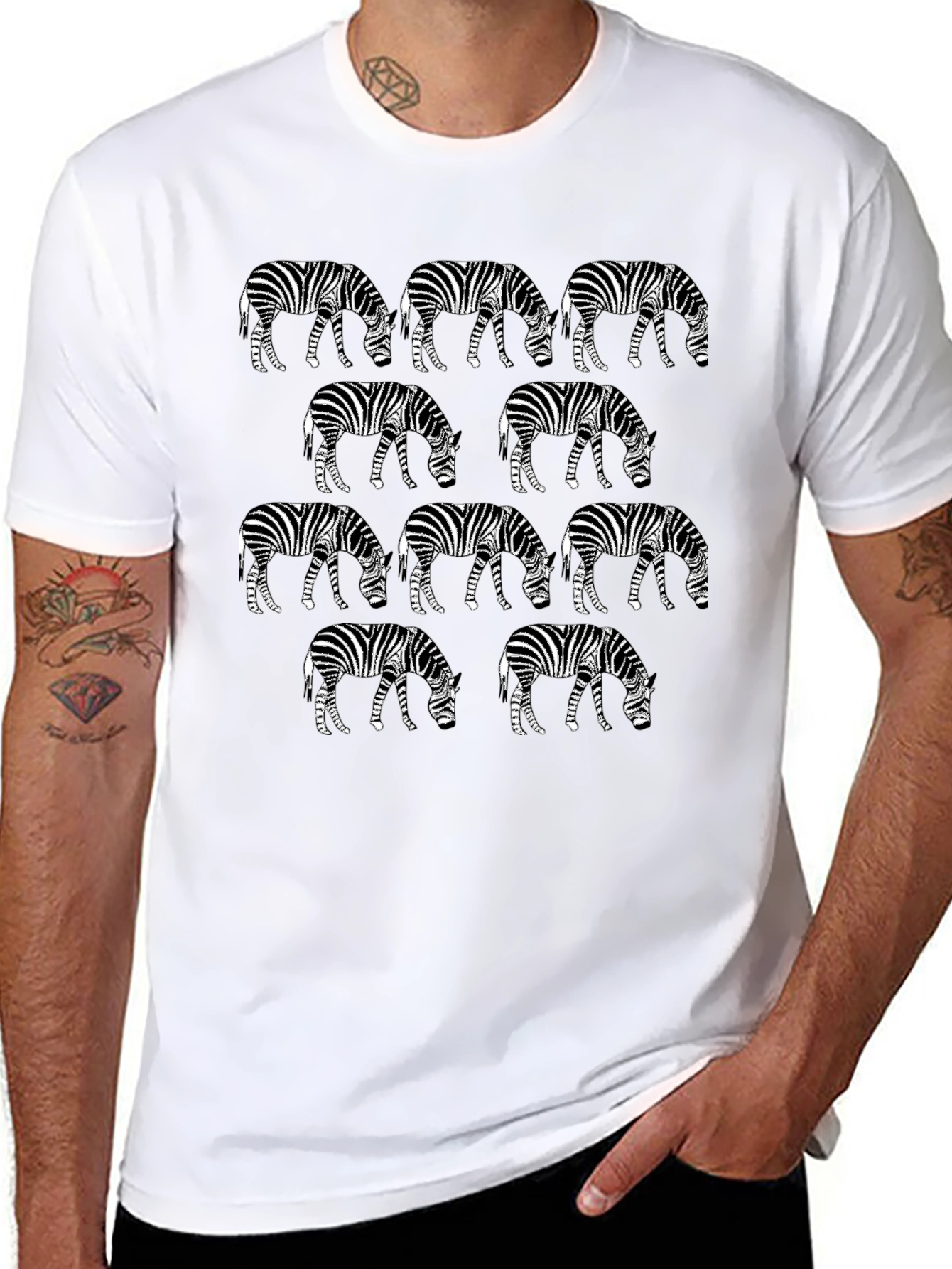 Zebra Print Graphic Tee - Black Crew Neck T-Shirt