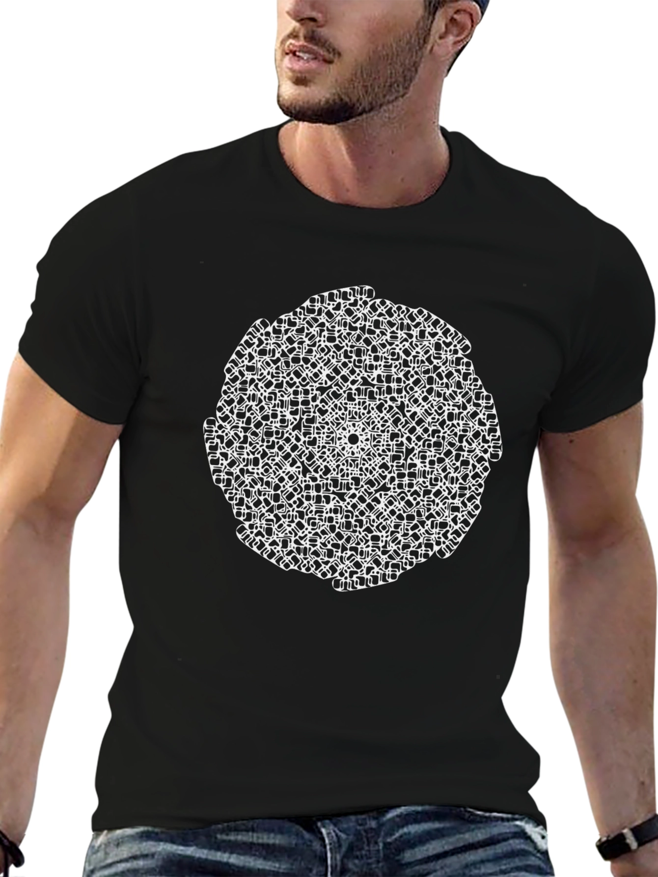 Abstract Geometric Mandala Black T-Shirt