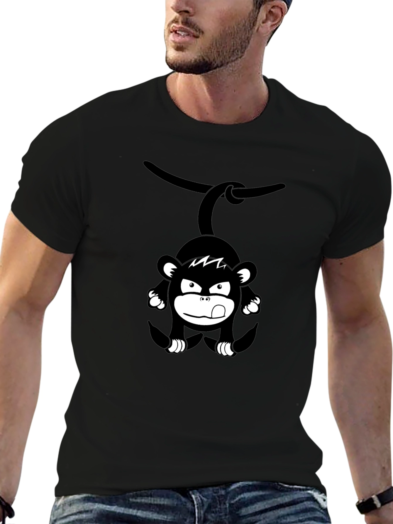 Monkey Graphic Print Black T-Shirt