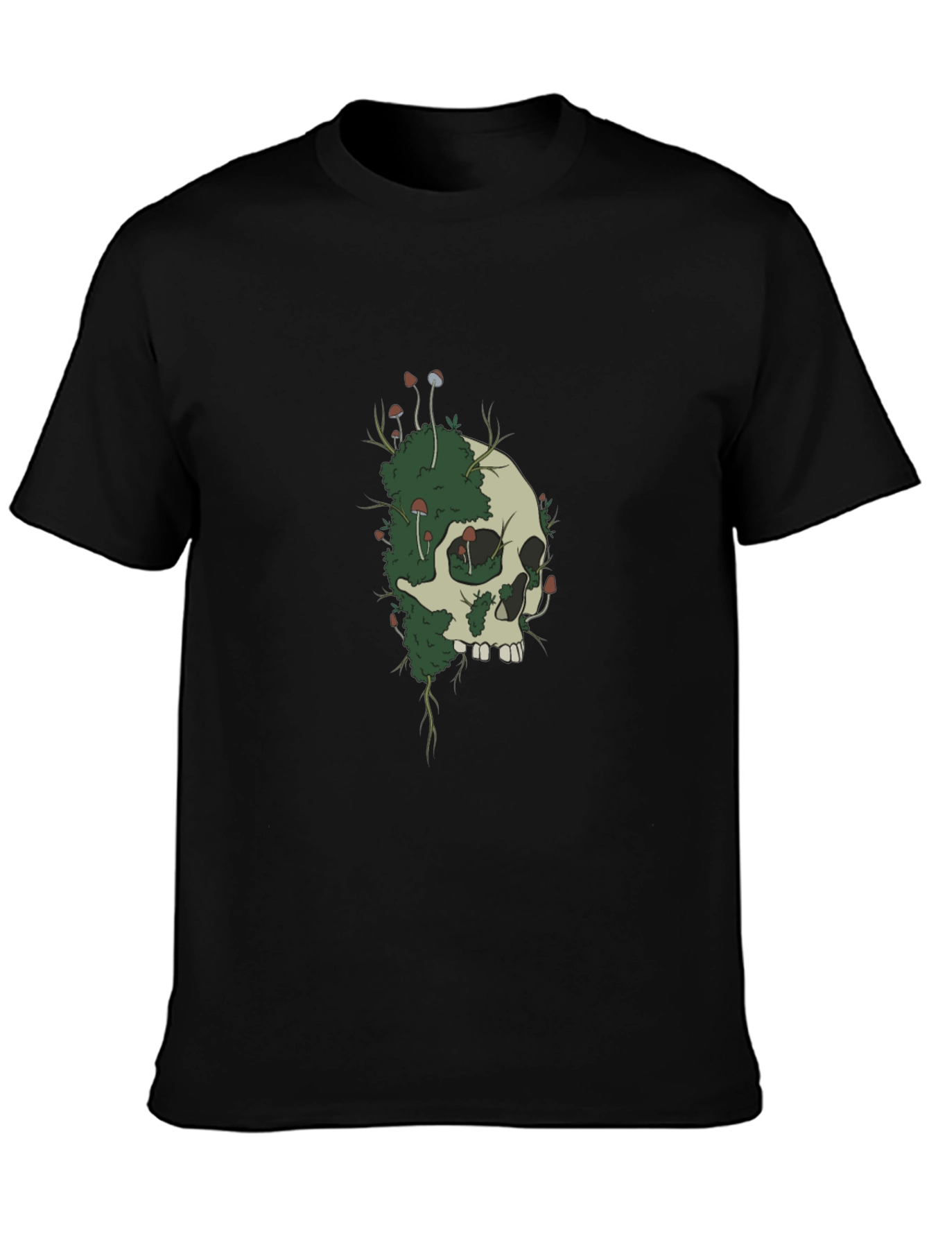 Skull and Mushroom Graphic Tee - Black
