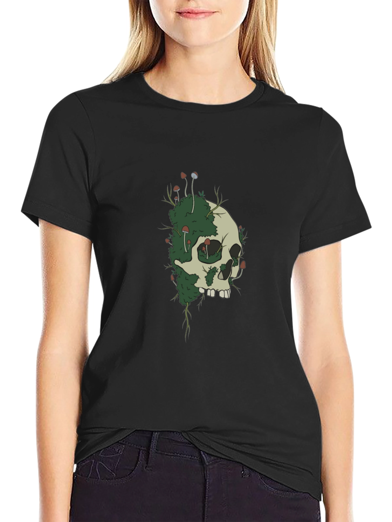 Skull and Mushroom Graphic Tee - Black
