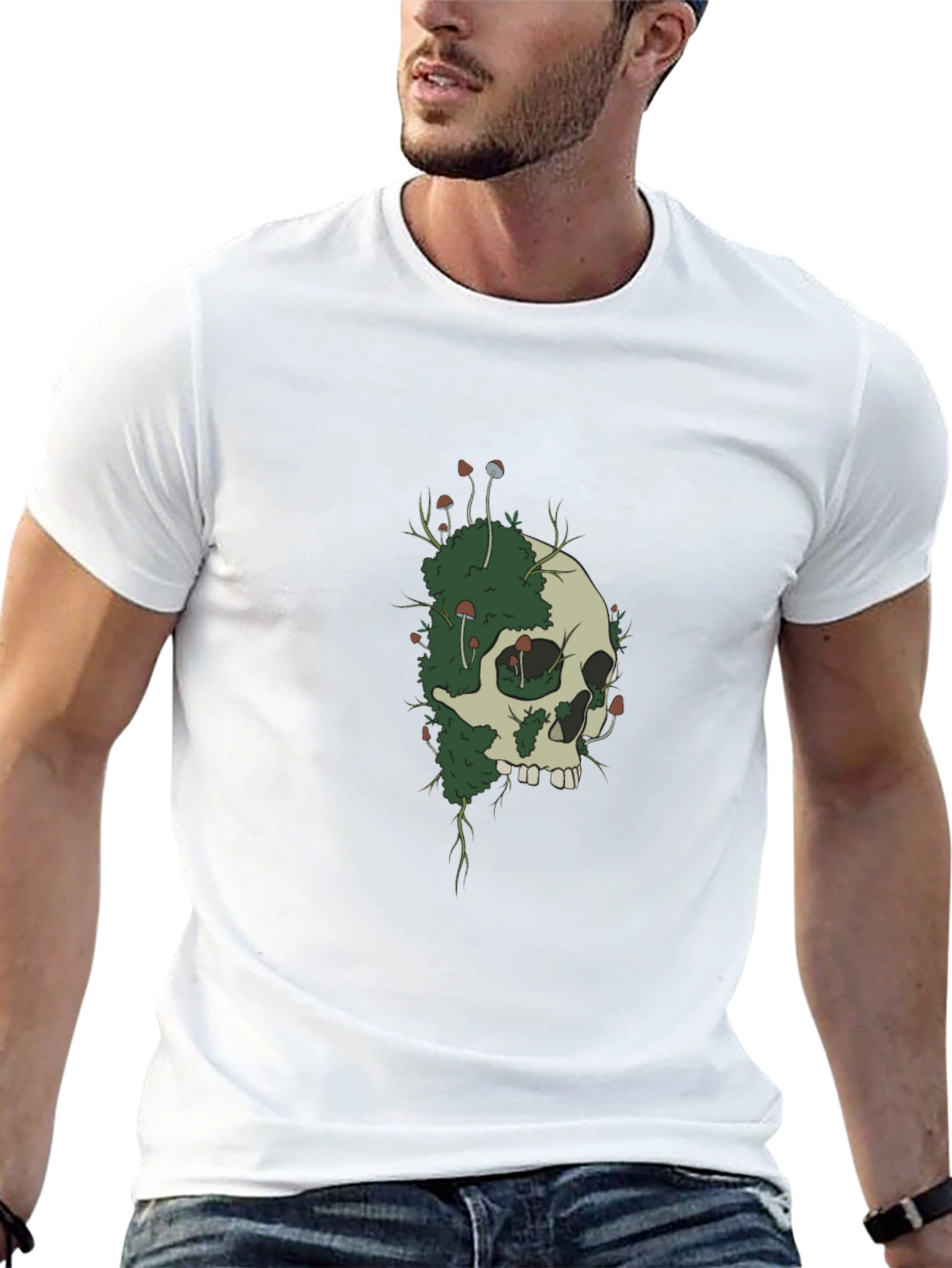Skull and Mushroom Graphic Tee - Black