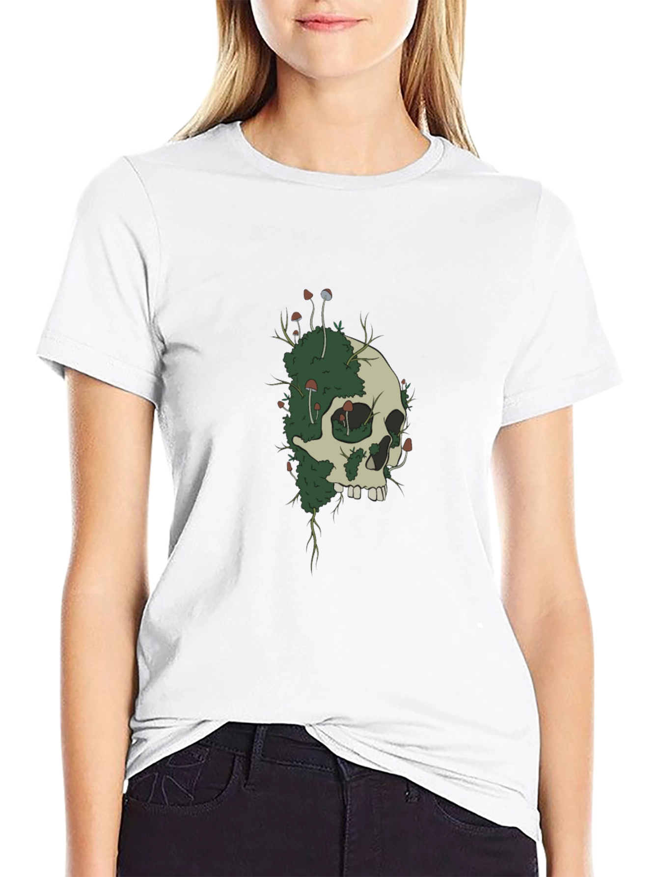 Skull and Mushroom Graphic Tee - Black