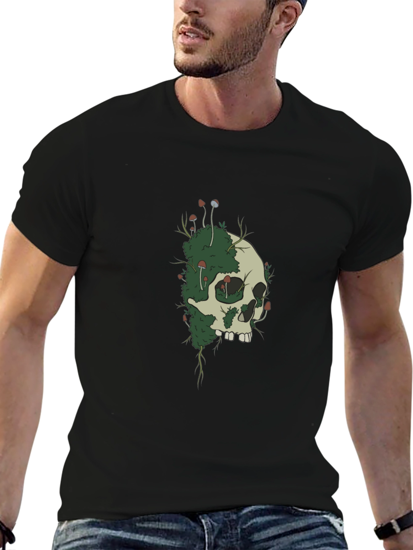 Skull and Mushroom Graphic Tee - Black