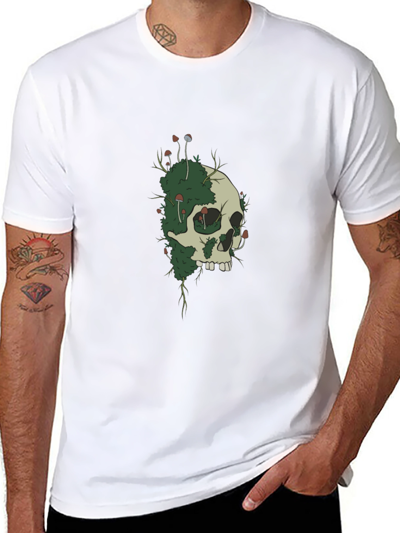 Skull and Mushroom Graphic Tee - Black