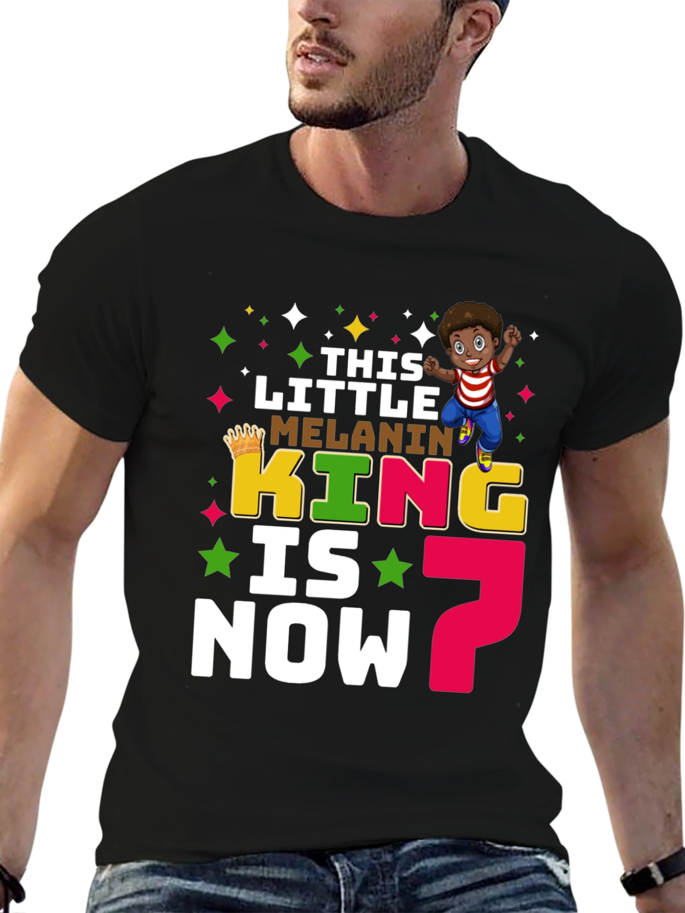 Little Melanin King 7th Birthday T-Shirt