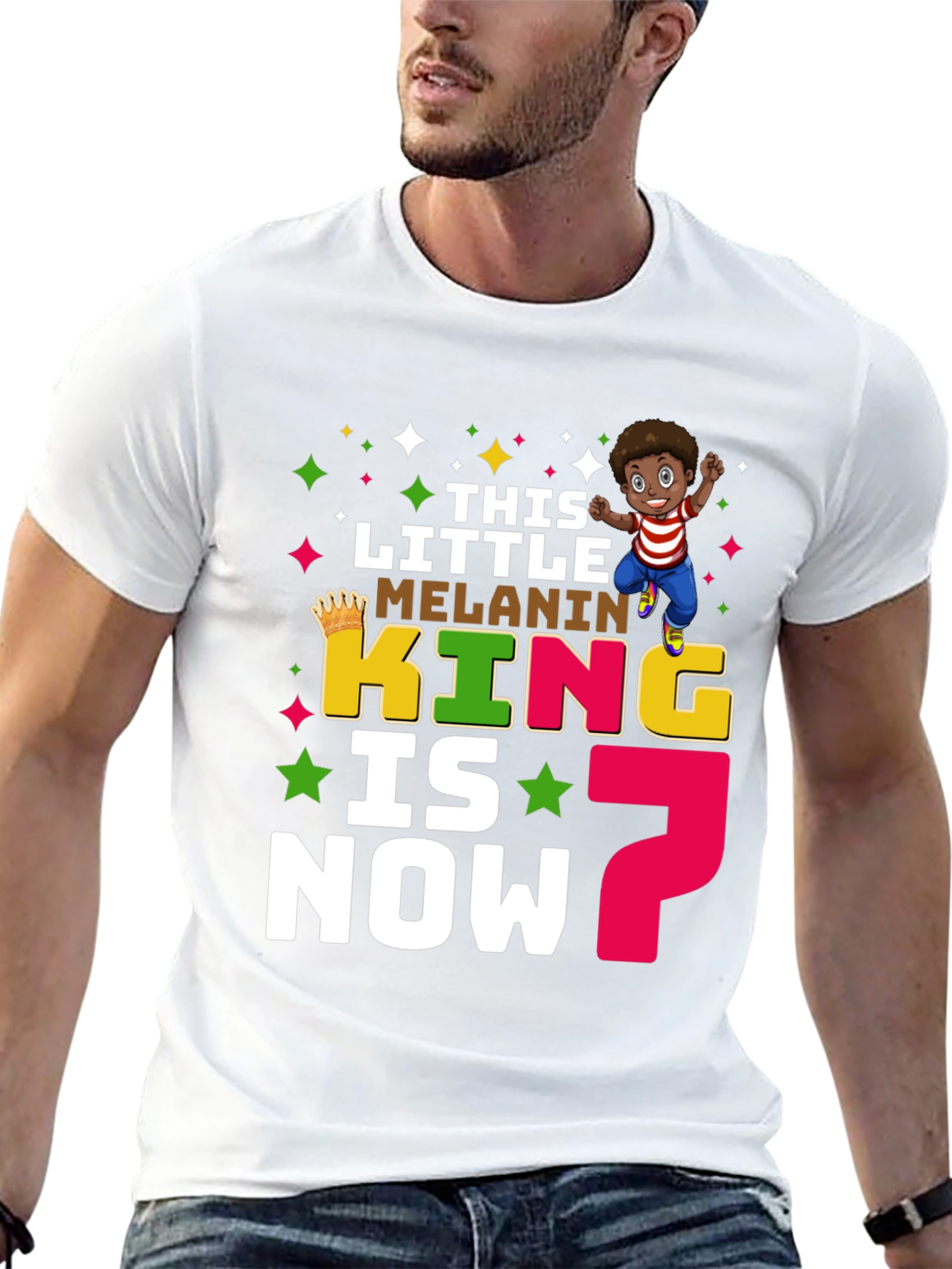 Little Melanin King 7th Birthday T-Shirt