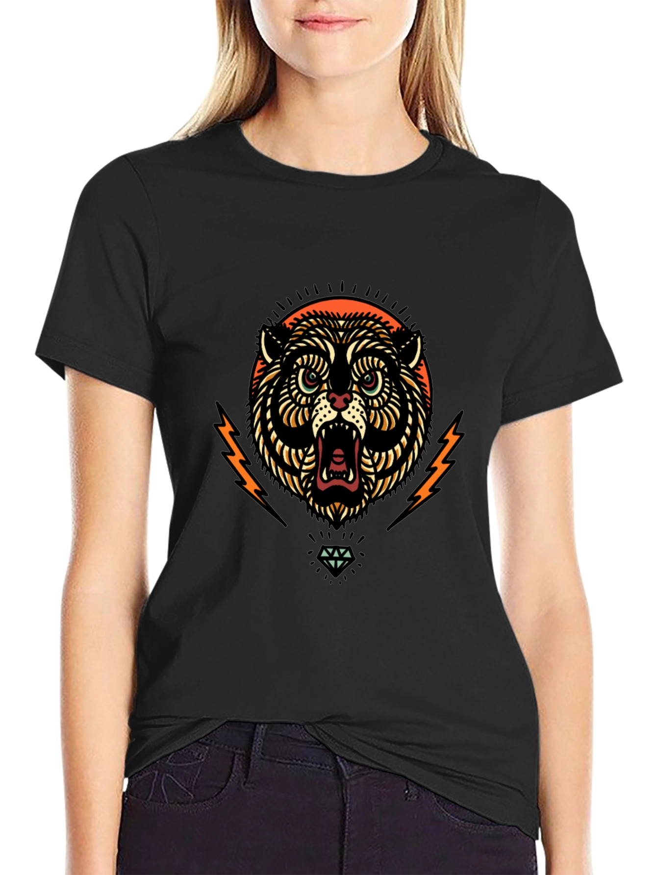 Roaring Tiger Graphic Print Black Tee