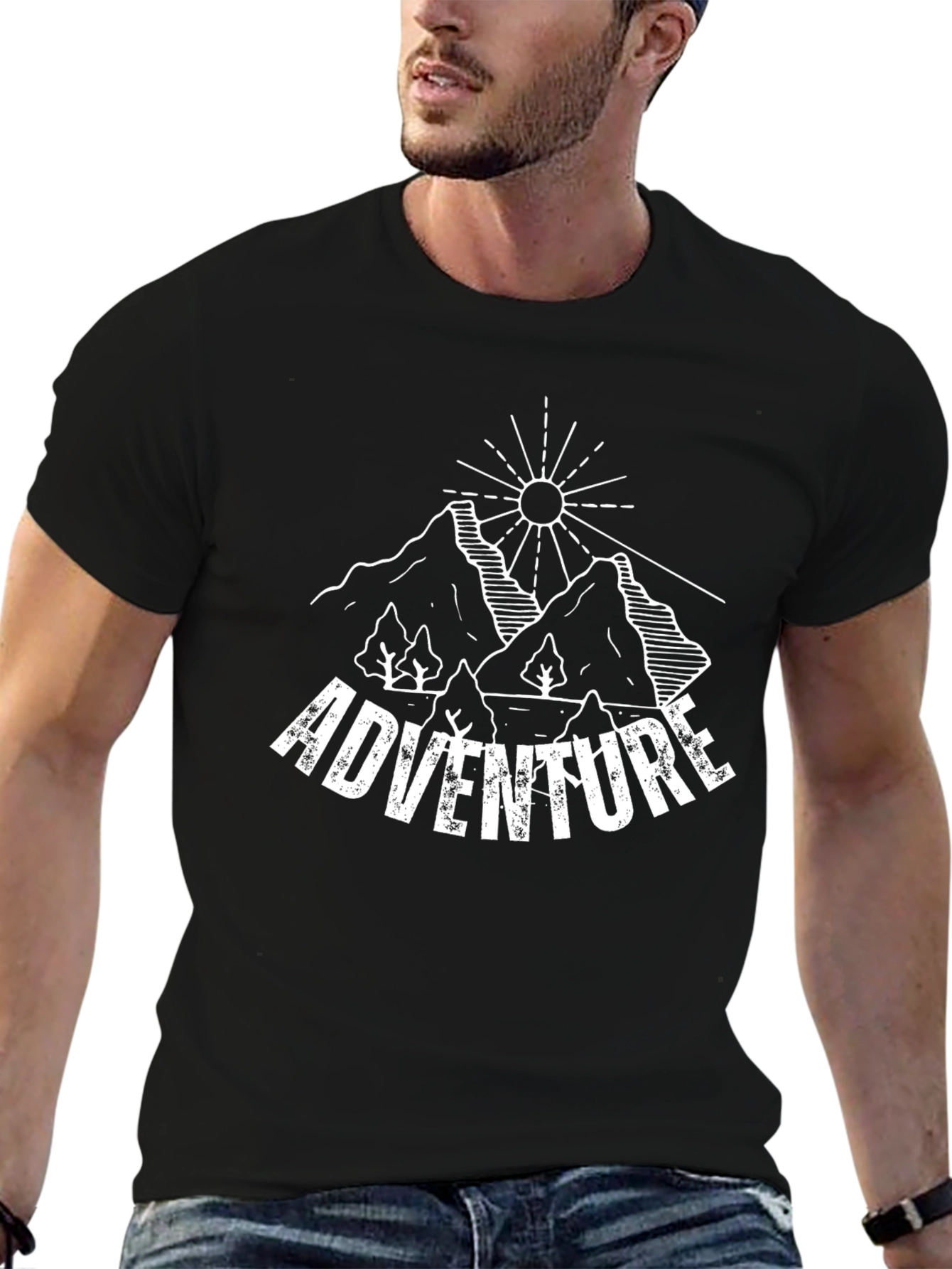 Adventure Graphic Tee - Mountain Scene Black T-Shirt