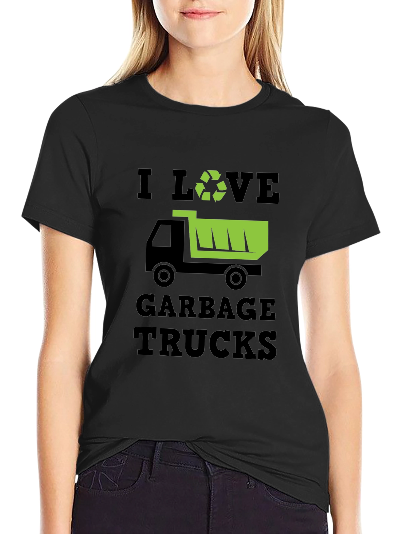 I Love Garbage Trucks Black T-Shirt