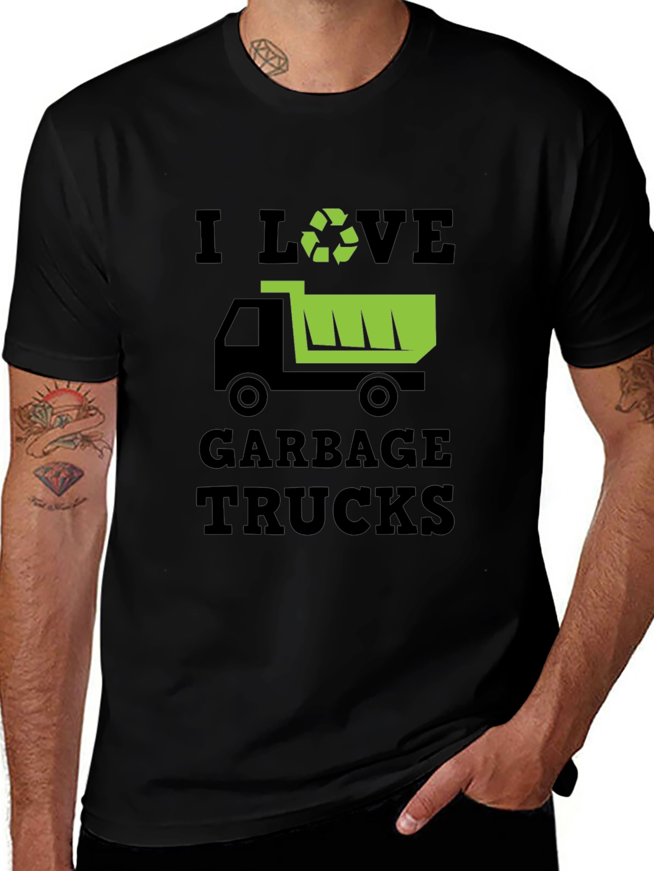 I Love Garbage Trucks Black T-Shirt