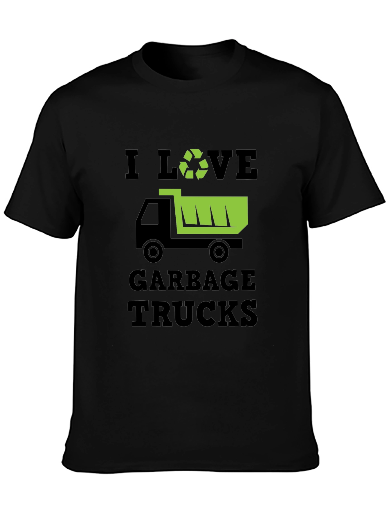 I Love Garbage Trucks Black T-Shirt