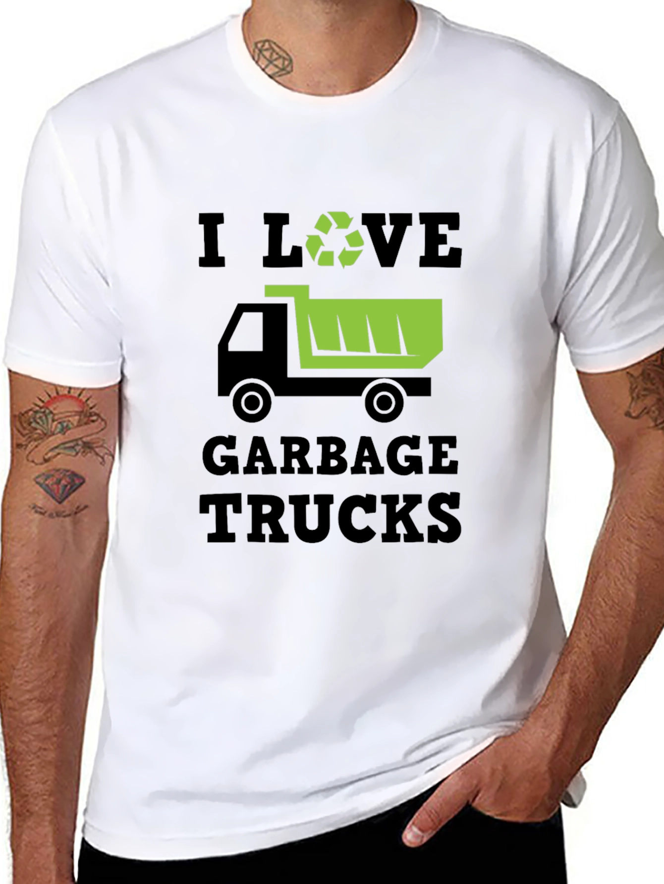 I Love Garbage Trucks Black T-Shirt