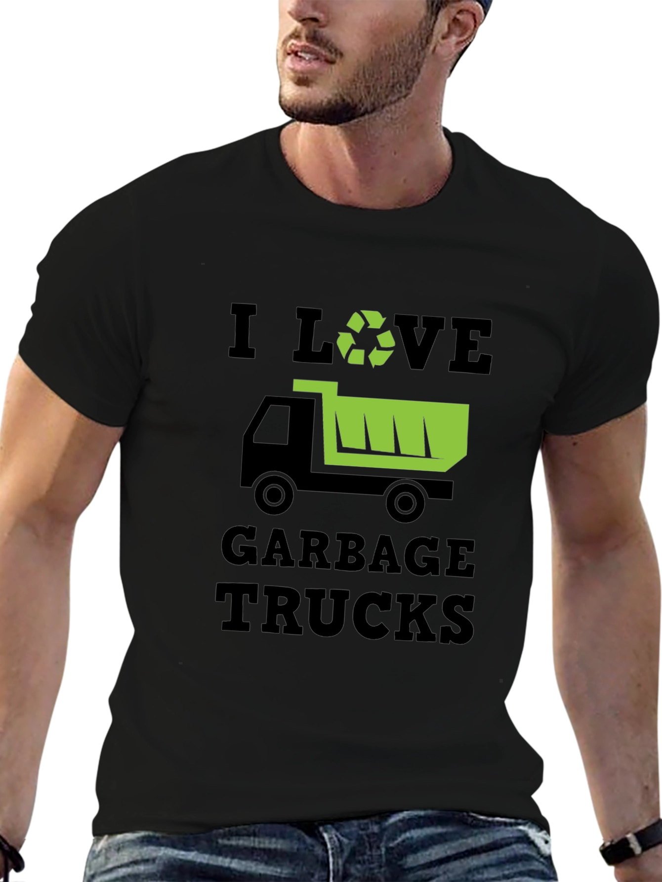 I Love Garbage Trucks Black T-Shirt