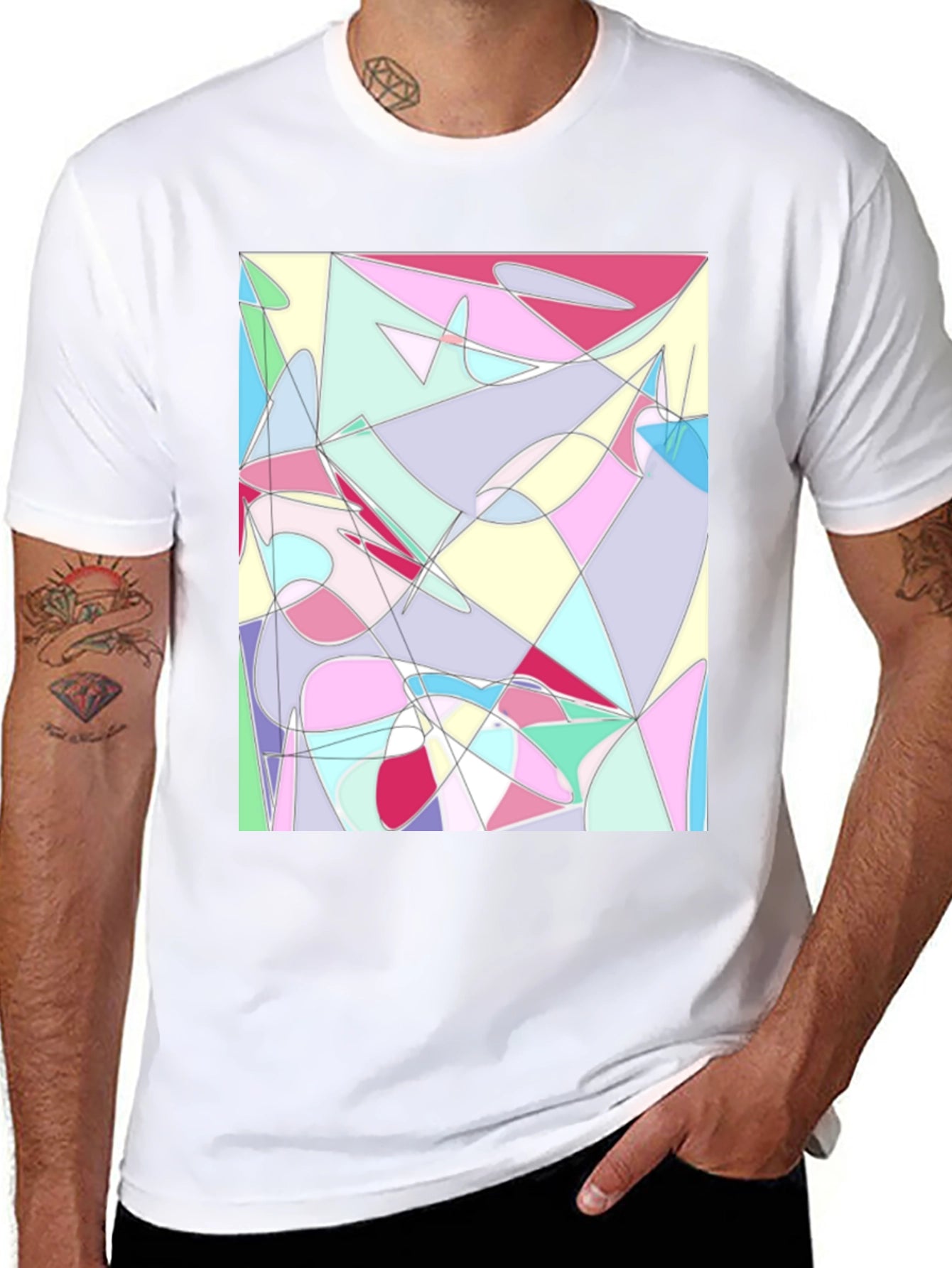 Abstract Geometric Print Black T-Shirt