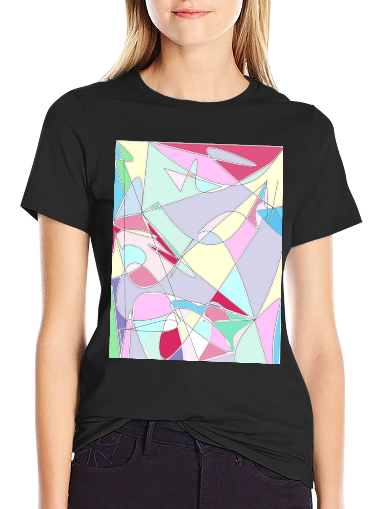Abstract Geometric Print Black T-Shirt