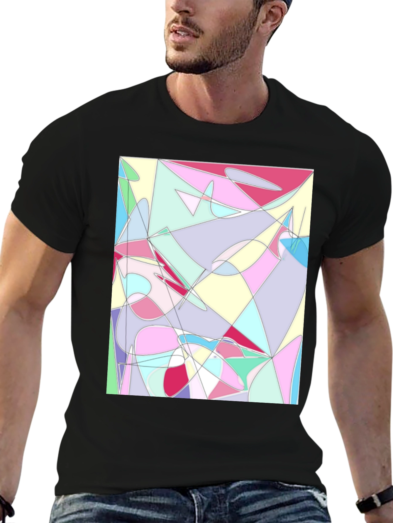 Abstract Geometric Print Black T-Shirt
