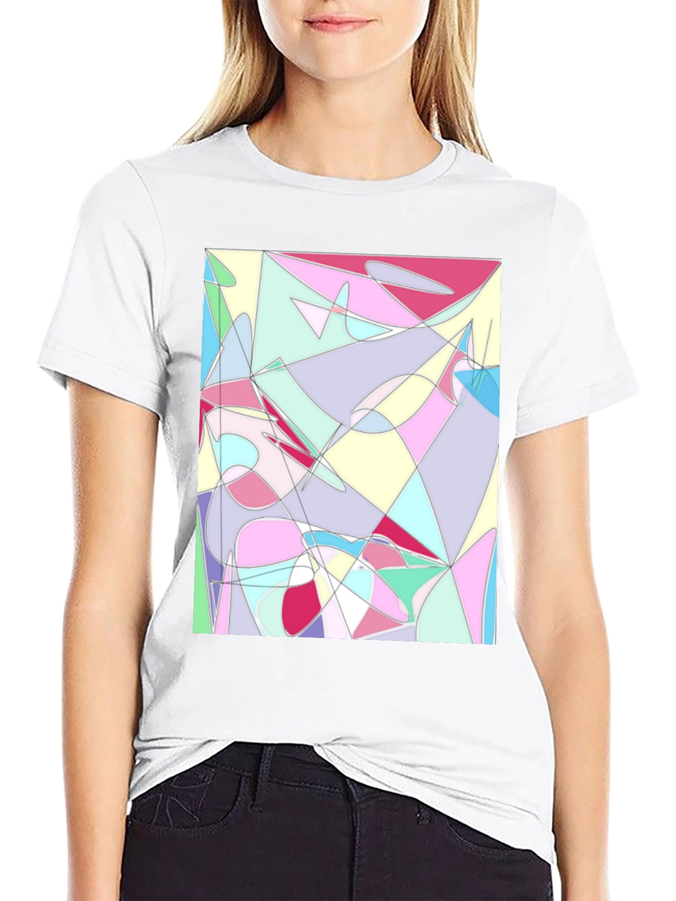 Abstract Geometric Print Black T-Shirt