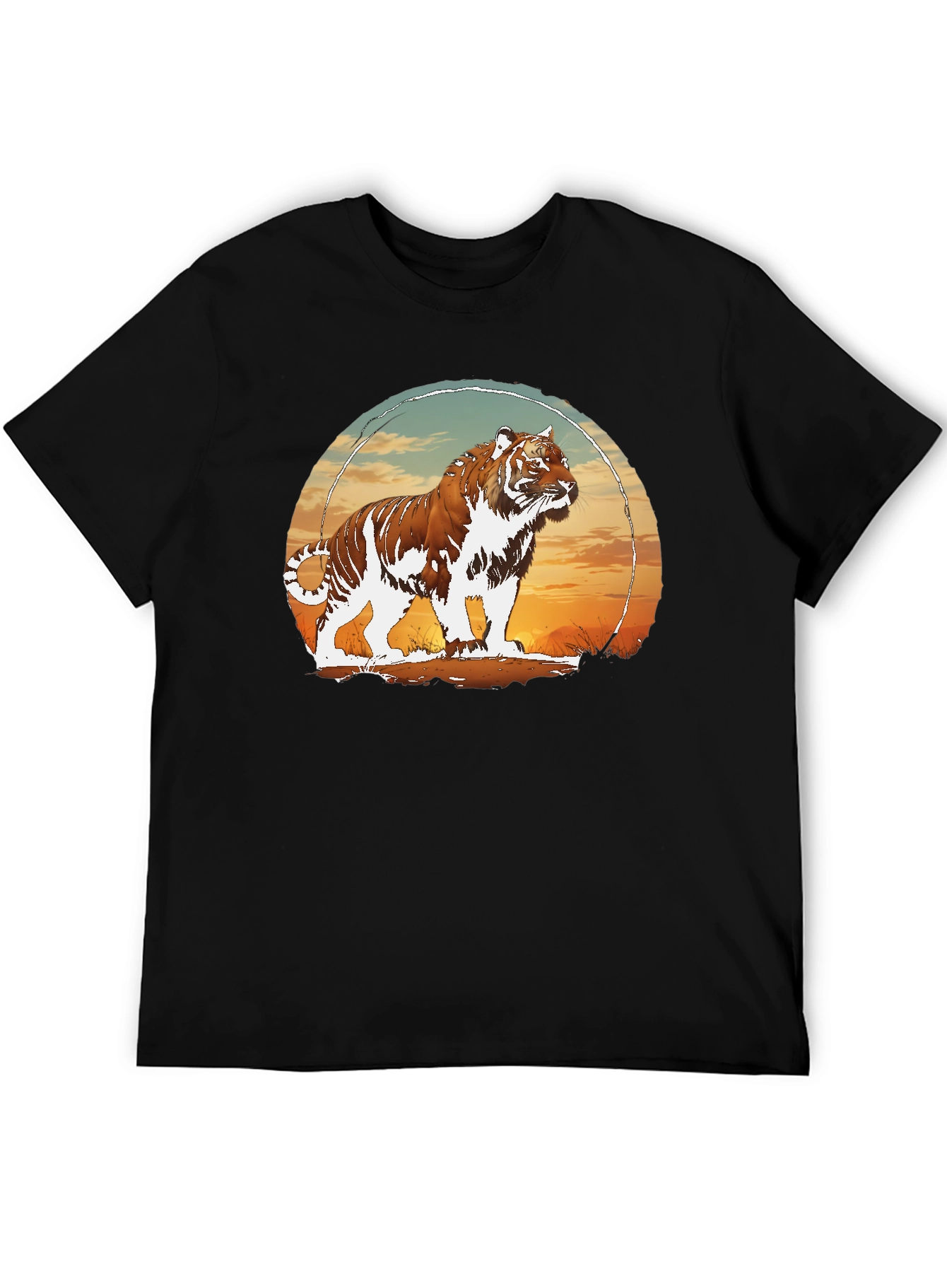 Tiger Sunset Graphic Black T-Shirt
