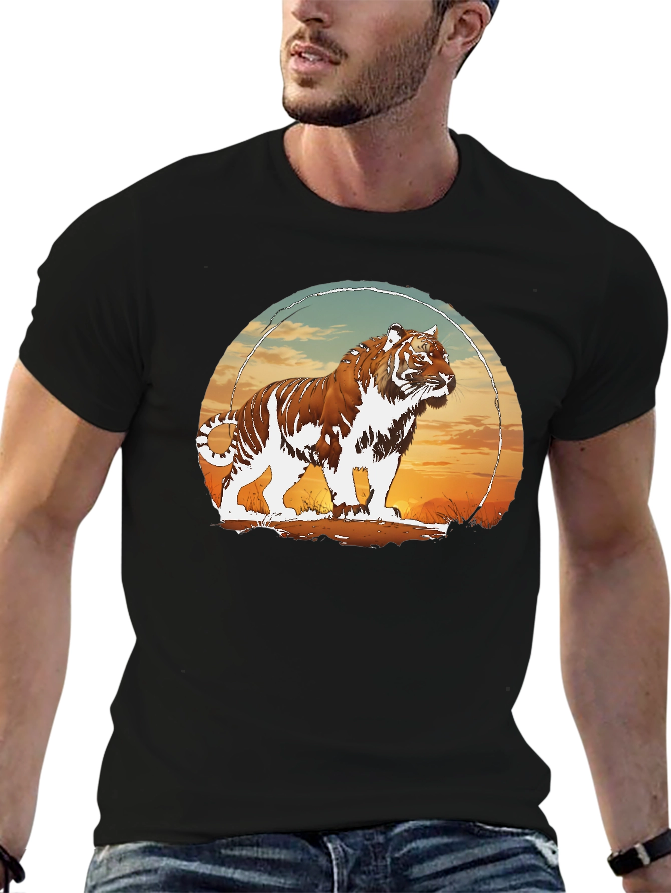 Tiger Sunset Graphic Black T-Shirt