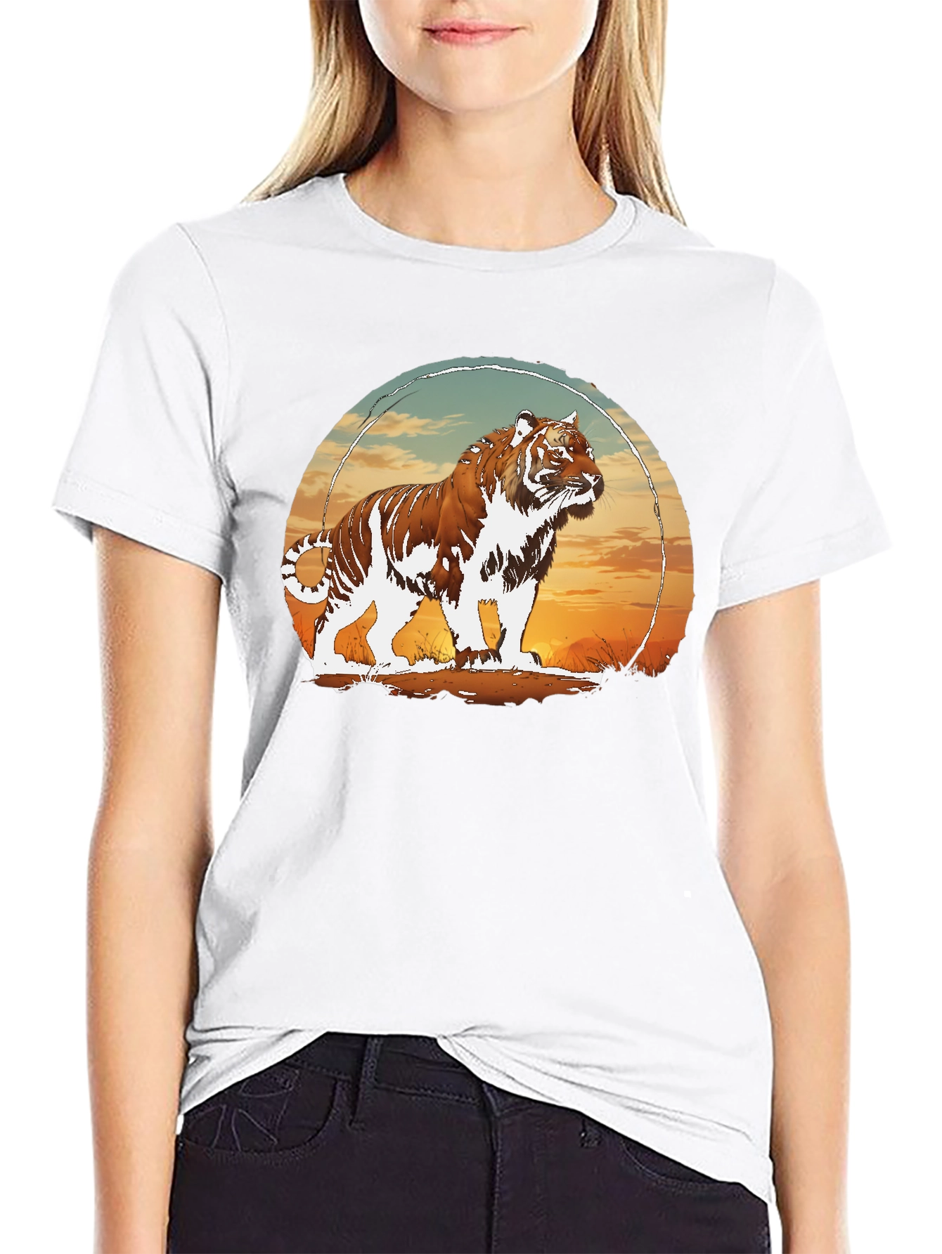 Tiger Sunset Graphic Black T-Shirt