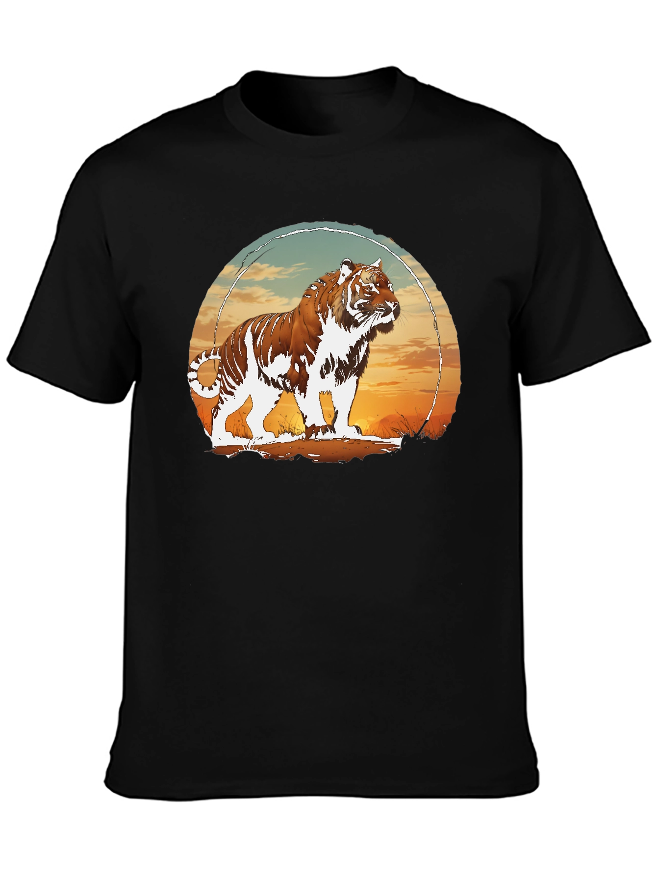 Tiger Sunset Graphic Black T-Shirt