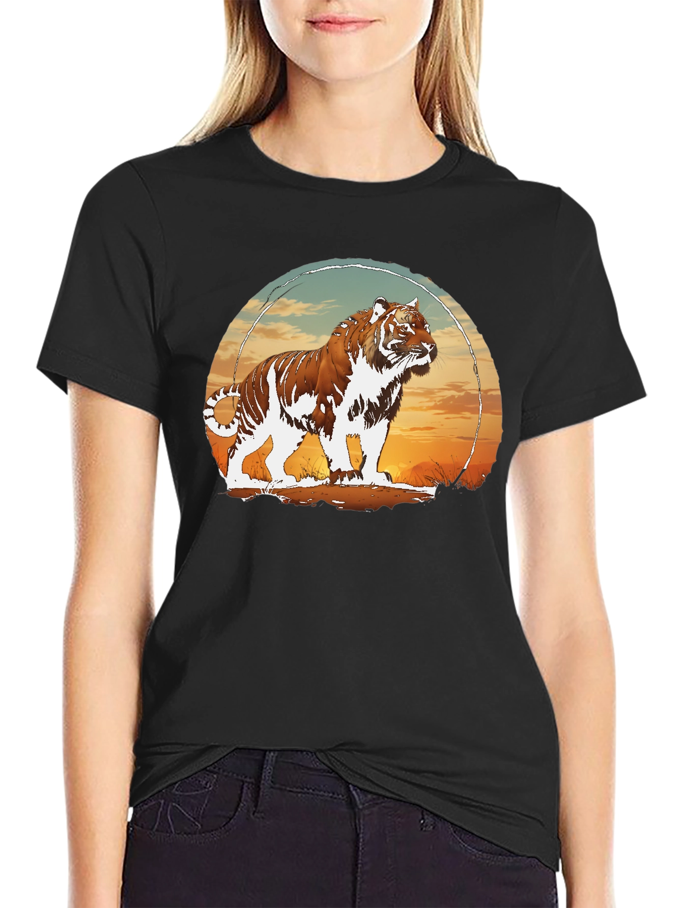 Tiger Sunset Graphic Black T-Shirt