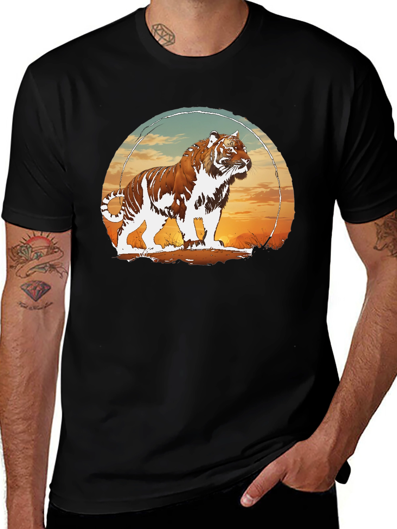 Tiger Sunset Graphic Black T-Shirt